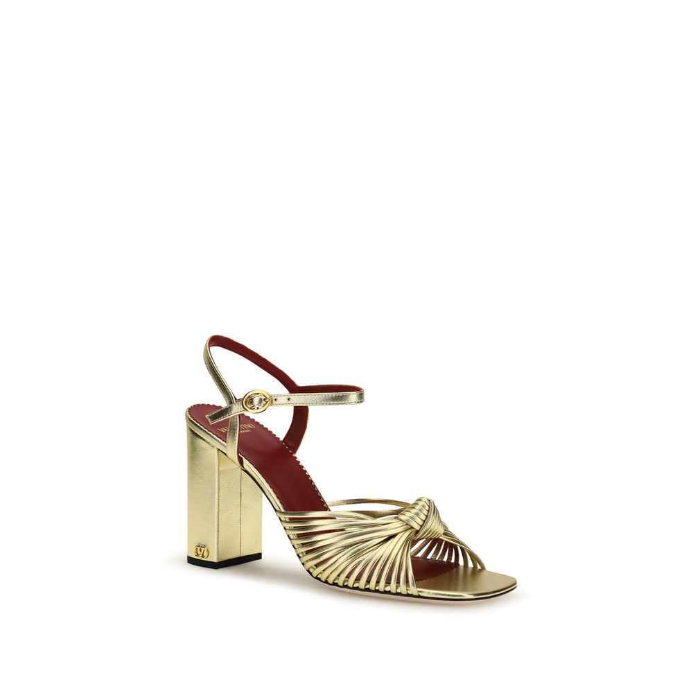 Valentino Garavani Gold Calf Leather Bos Taurus Platform Sandals-2