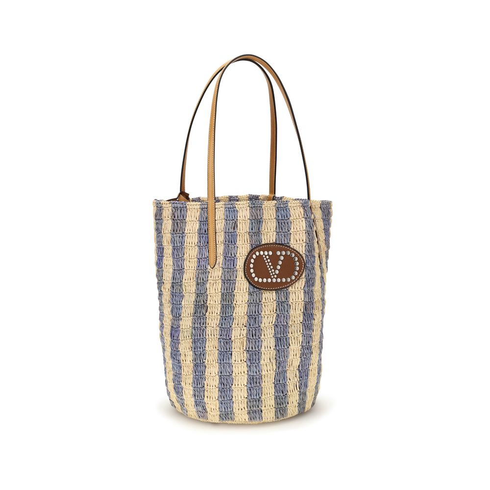 Valentino Garavani Eimer-Tasche aus blauer Raffia-2