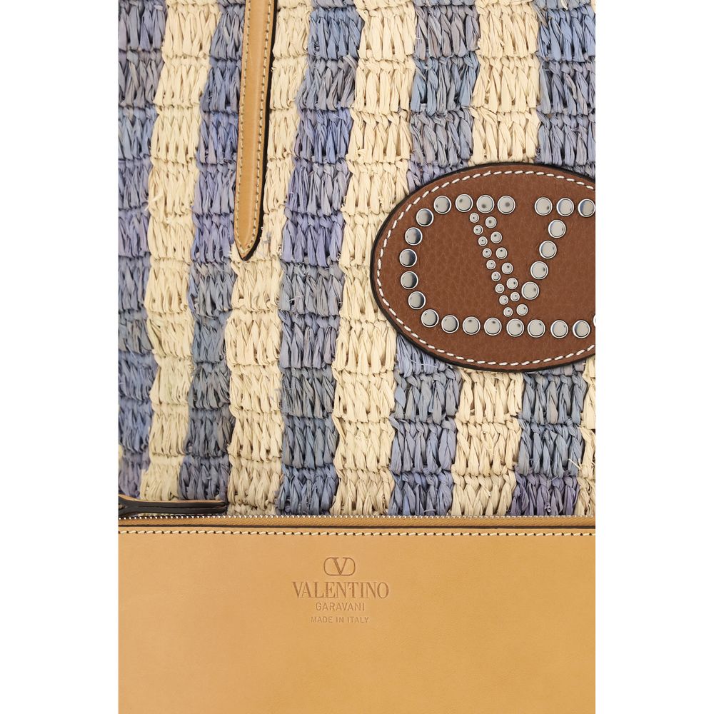 Valentino Garavani Eimer-Tasche aus blauer Raffia-4