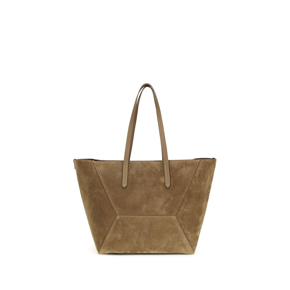 Brunello Cucinelli Beige Kalbsleder Bos Taurus Schultertasche-1
