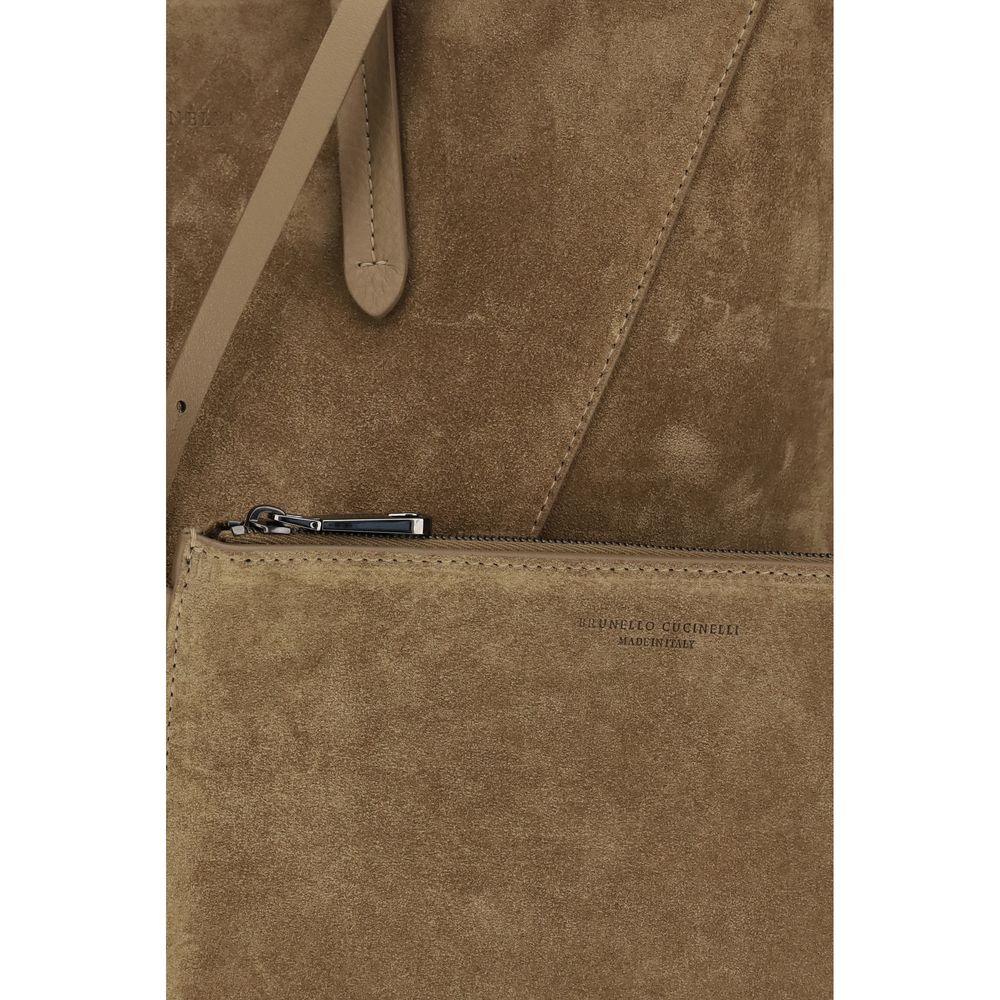 Brunello Cucinelli Beige Kalbsleder Bos Taurus Schultertasche-4