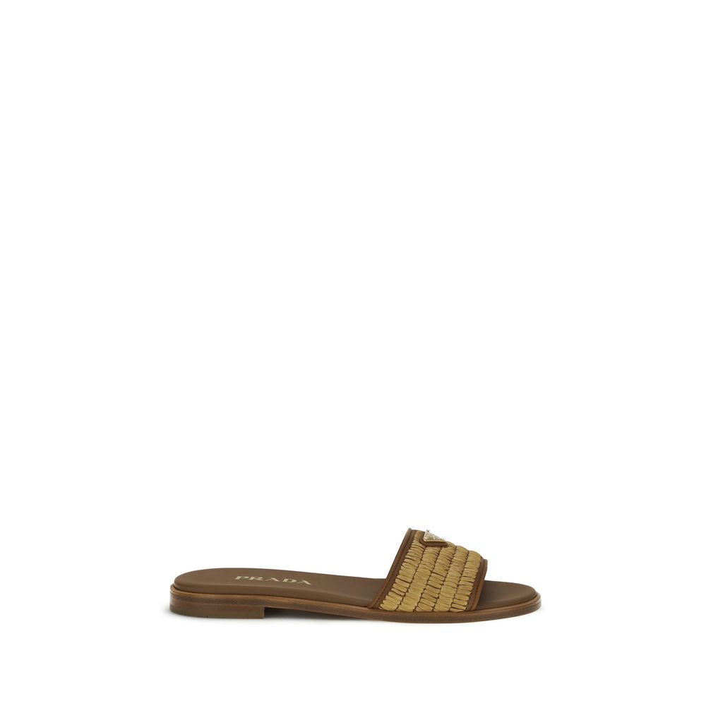 Prada Braune Raffia-Slipper-1