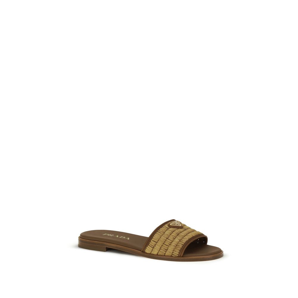 Prada Braune Raffia-Slipper-2