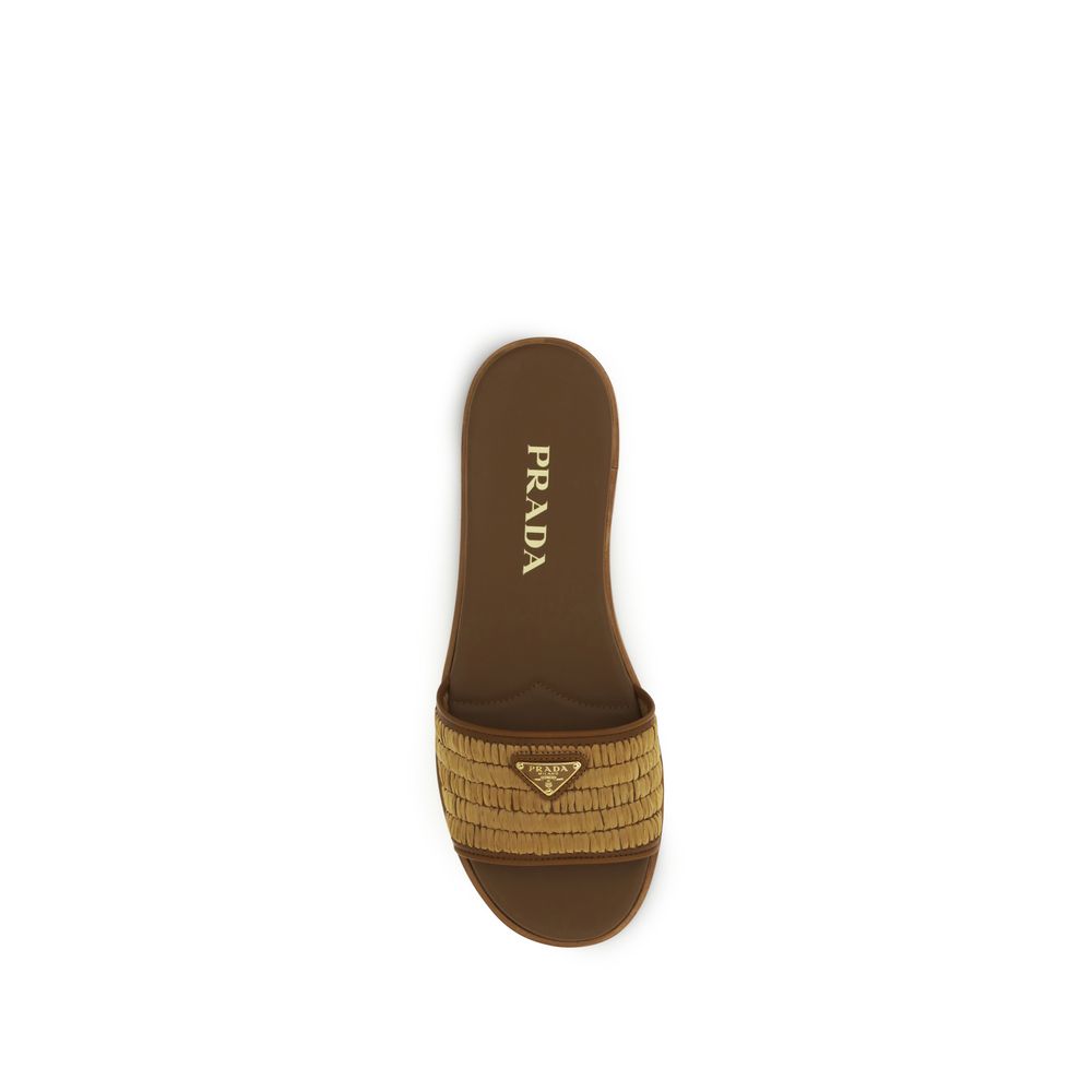 Prada Braune Raffia-Slipper-4