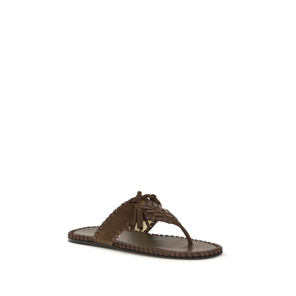 Prada Braune Kalbsleder Bos Taurus Flache Sandalen-2