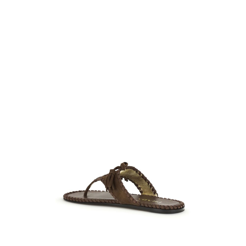 Prada Braune Kalbsleder Bos Taurus Flache Sandalen-3