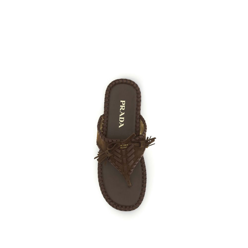 Prada Braune Kalbsleder Bos Taurus Flache Sandalen-4