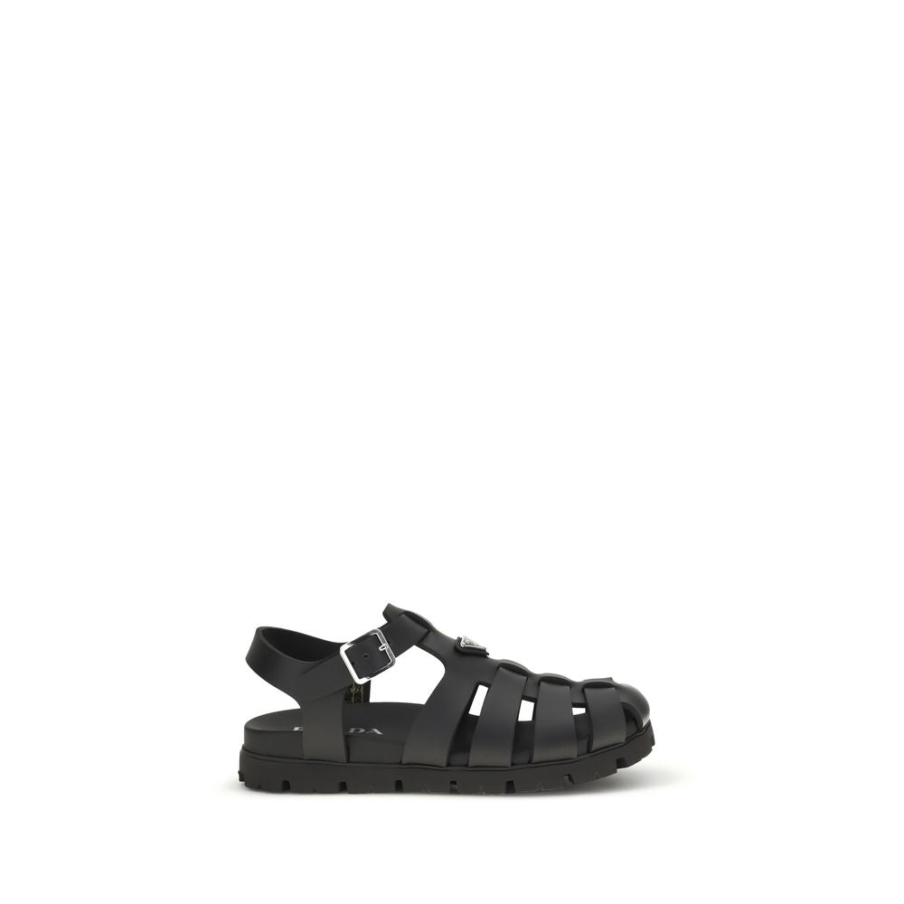 Prada Black Bos Taurus Calfskin Sandals-1