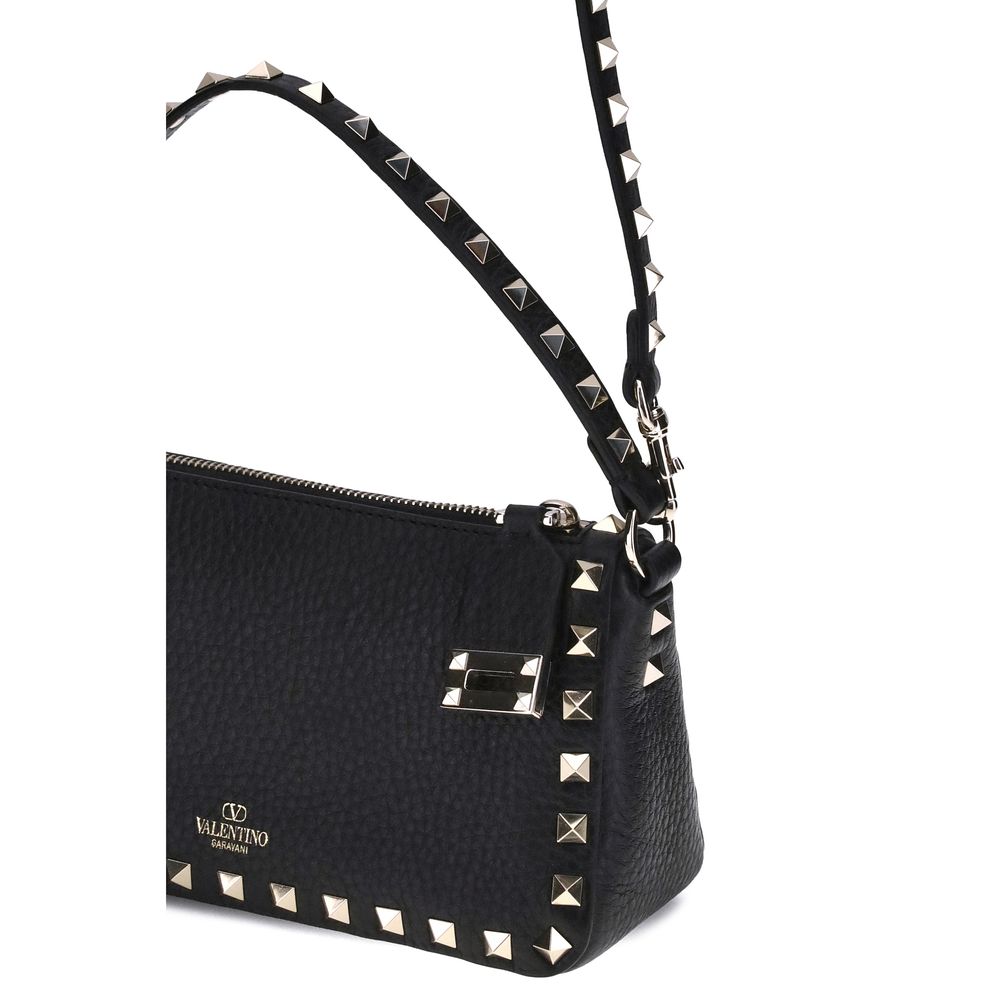Valentino Garavani Schwarze Bos Taurus Kalbsleder Schultertasche-4