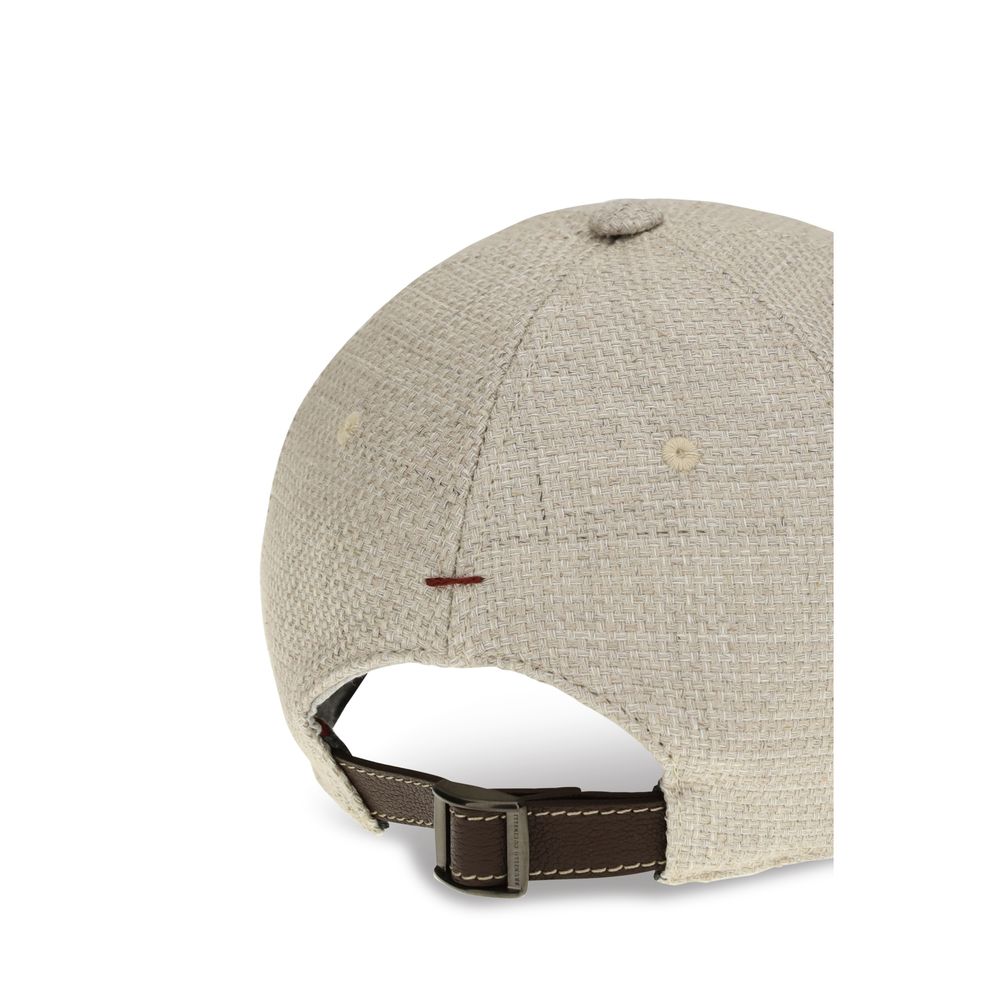Brunello Cucinelli Beige Silk Cap (Baseball Cap)-3