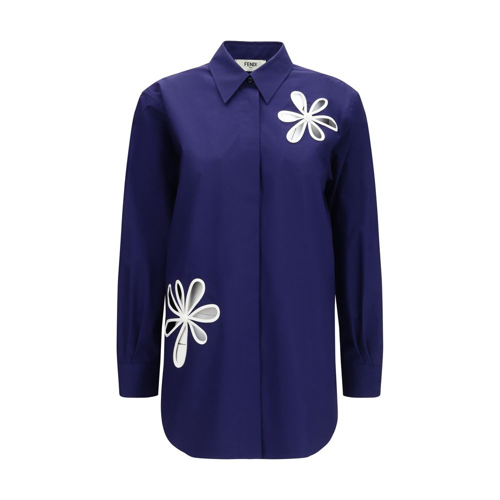 Fendi Blue Patterned Cotton Shirt-1
