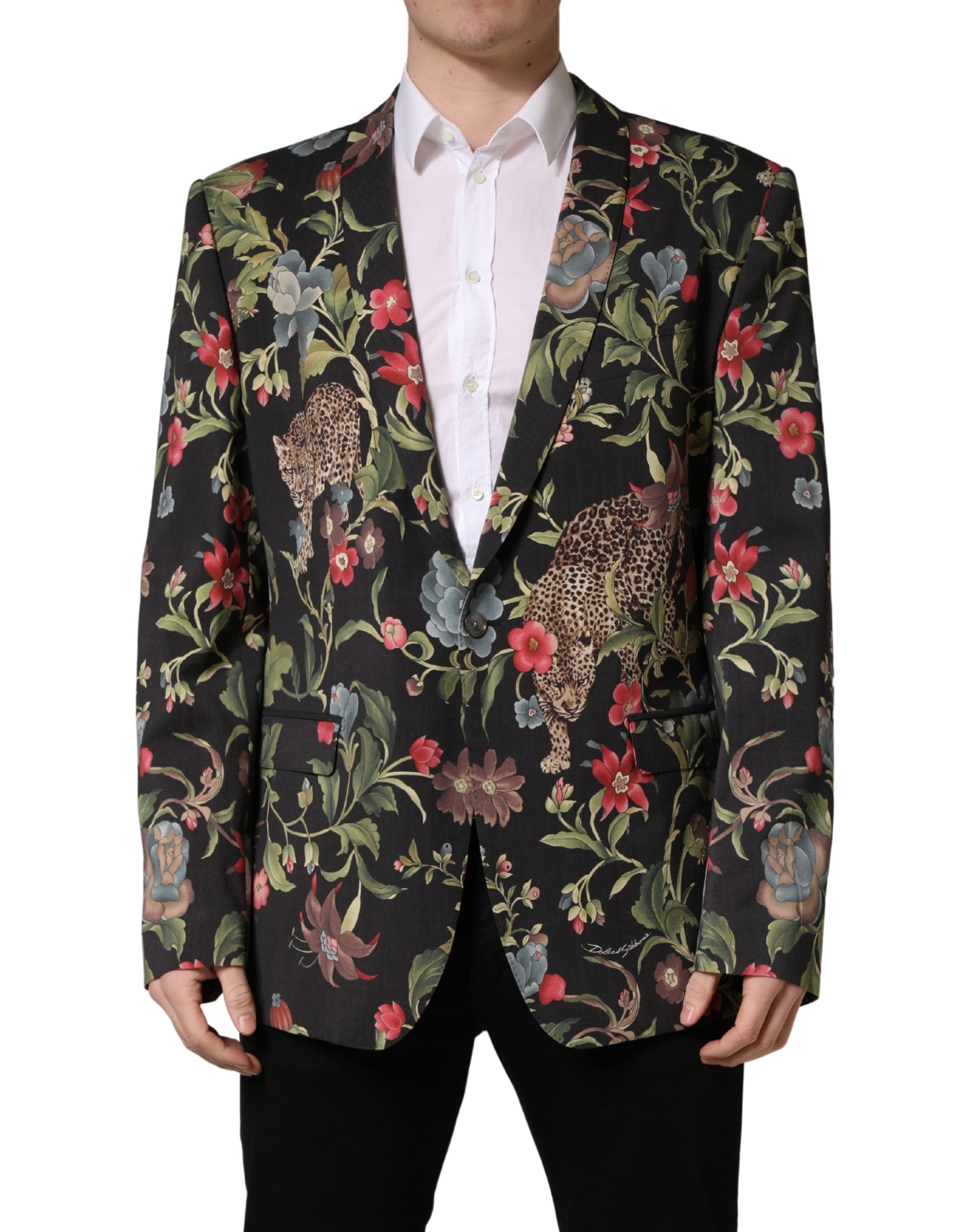 Dolce & Gabbana Mehrfarbige Blumen-Leoparden-Sakko mit 1 Knopf für Herren-2