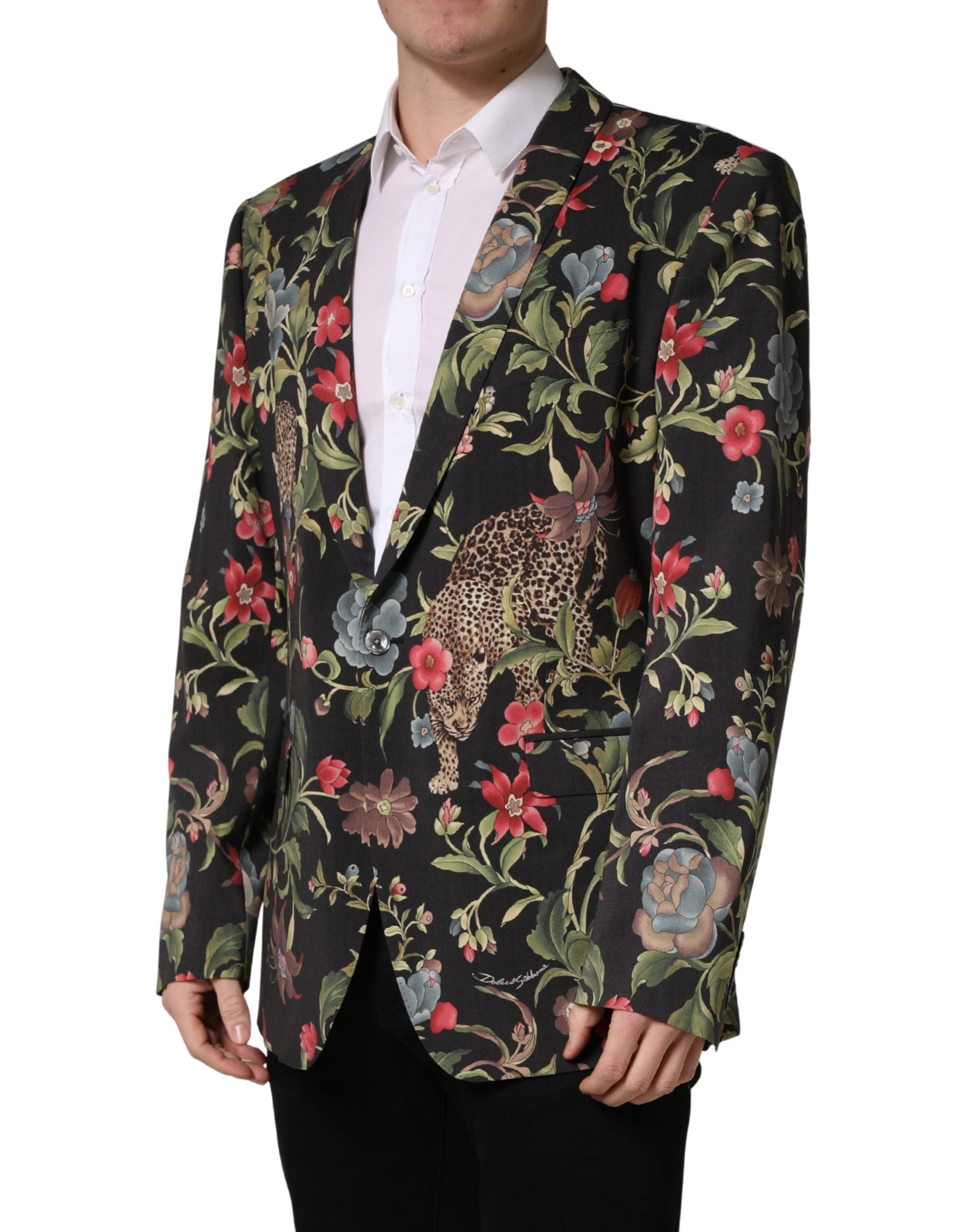Dolce & Gabbana Mehrfarbige Blumen-Leoparden-Sakko mit 1 Knopf für Herren-3