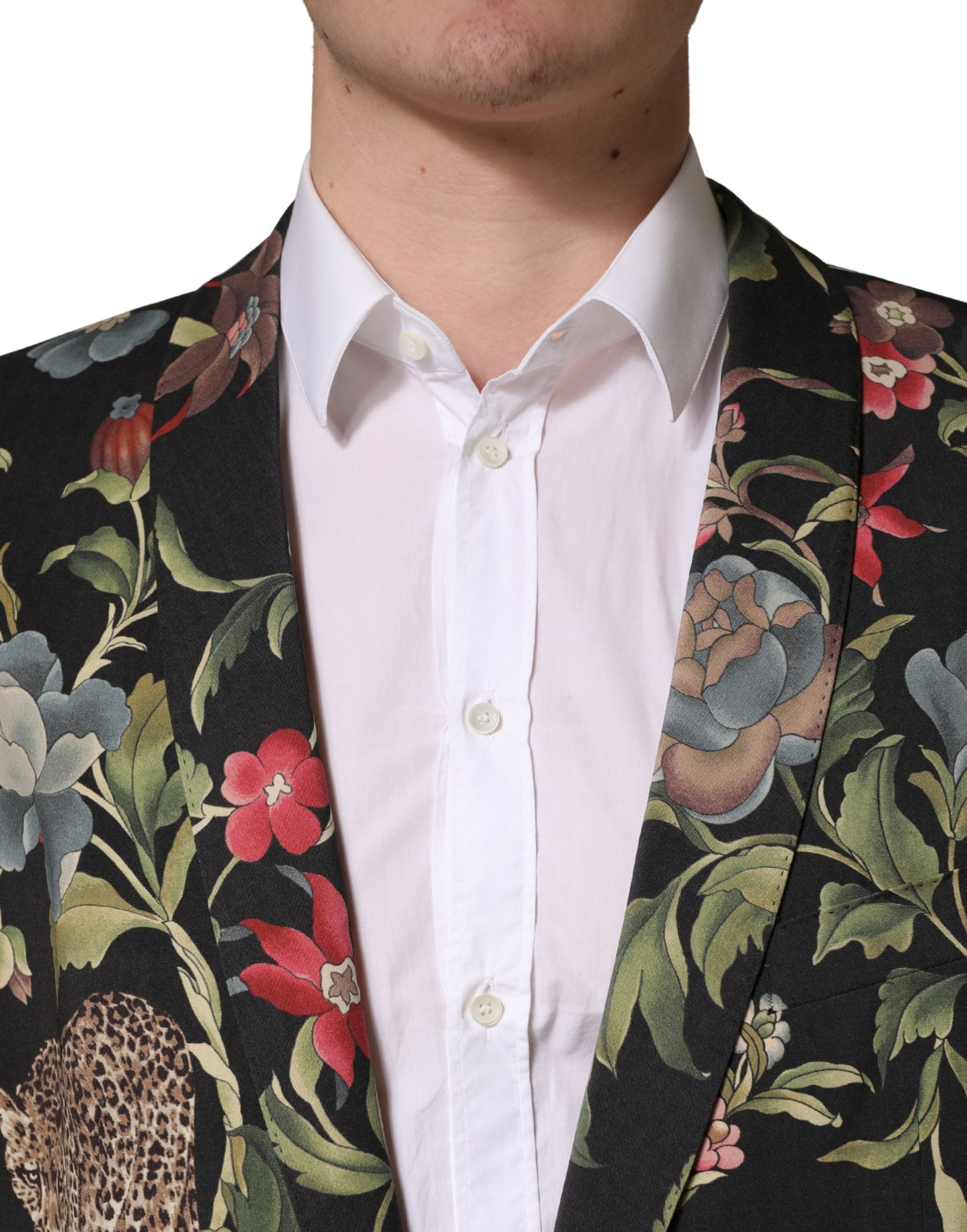 Dolce & Gabbana Mehrfarbige Blumen-Leoparden-Sakko mit 1 Knopf für Herren-5