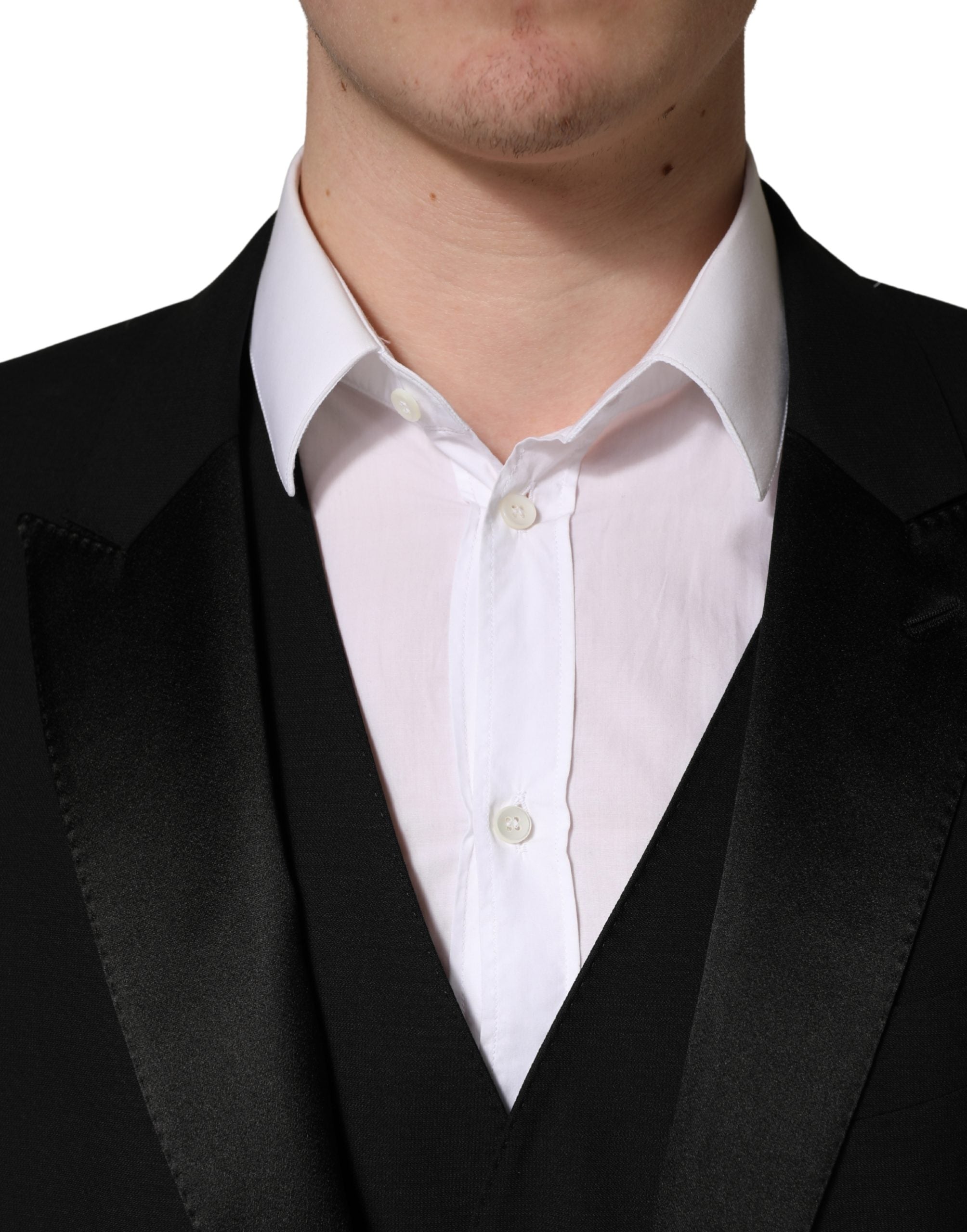 Dolce & Gabbana Schwarzer Wollseide Saxophon Slim Fit 3-teiliger Anzug-5