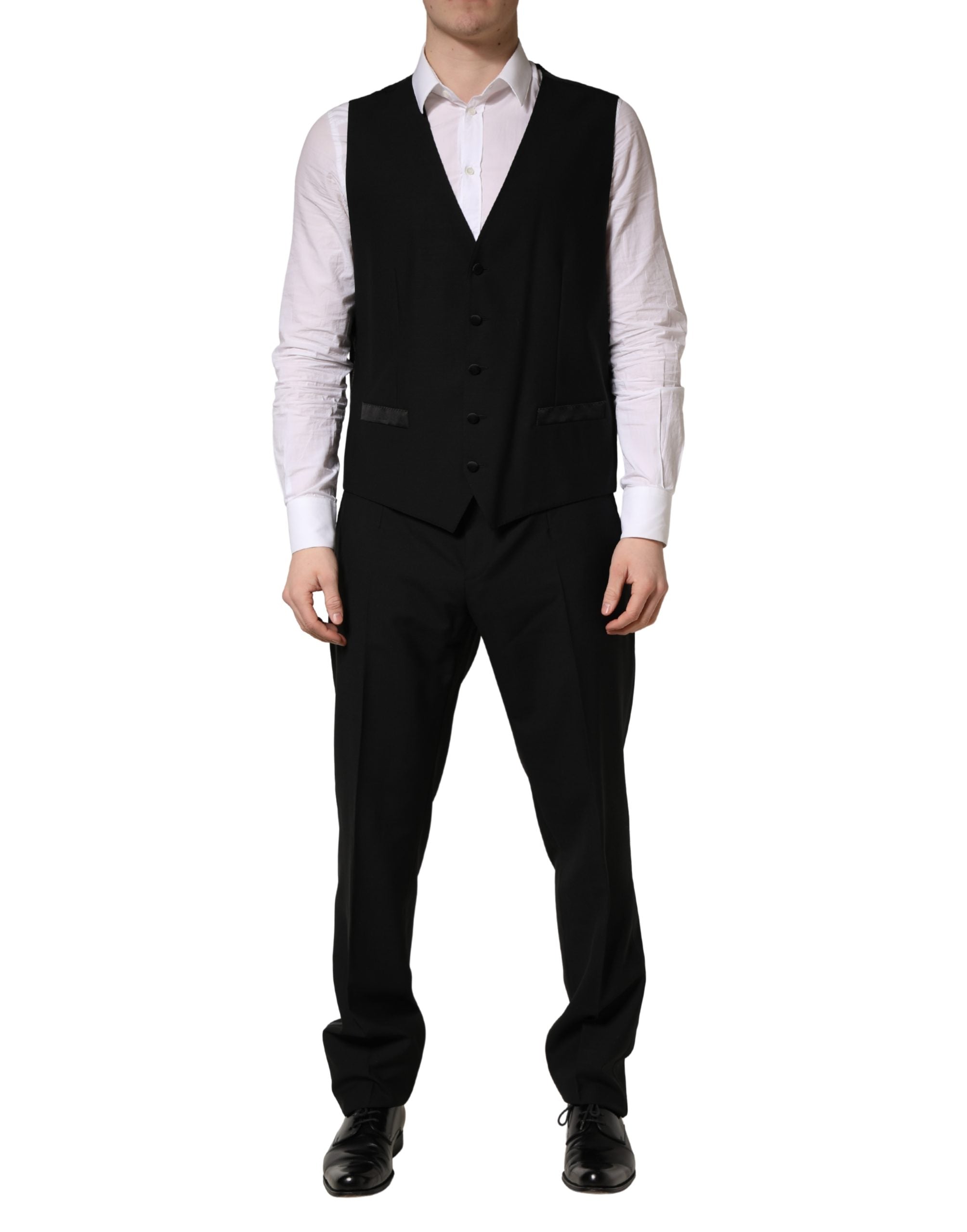 Dolce & Gabbana Schwarzer Wollseide Saxophon Slim Fit 3-teiliger Anzug-6