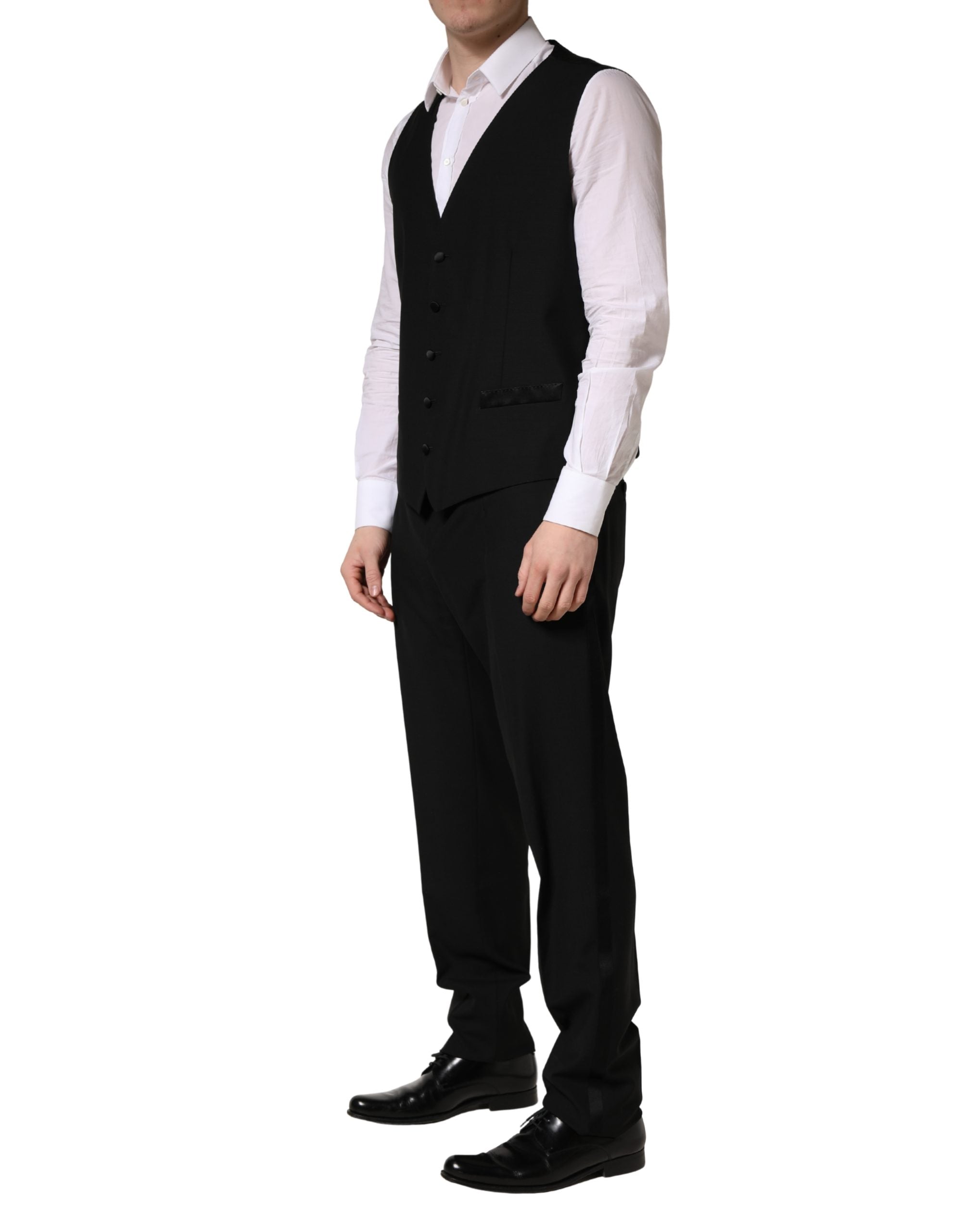 Dolce & Gabbana Schwarzer Wollseide Saxophon Slim Fit 3-teiliger Anzug-7