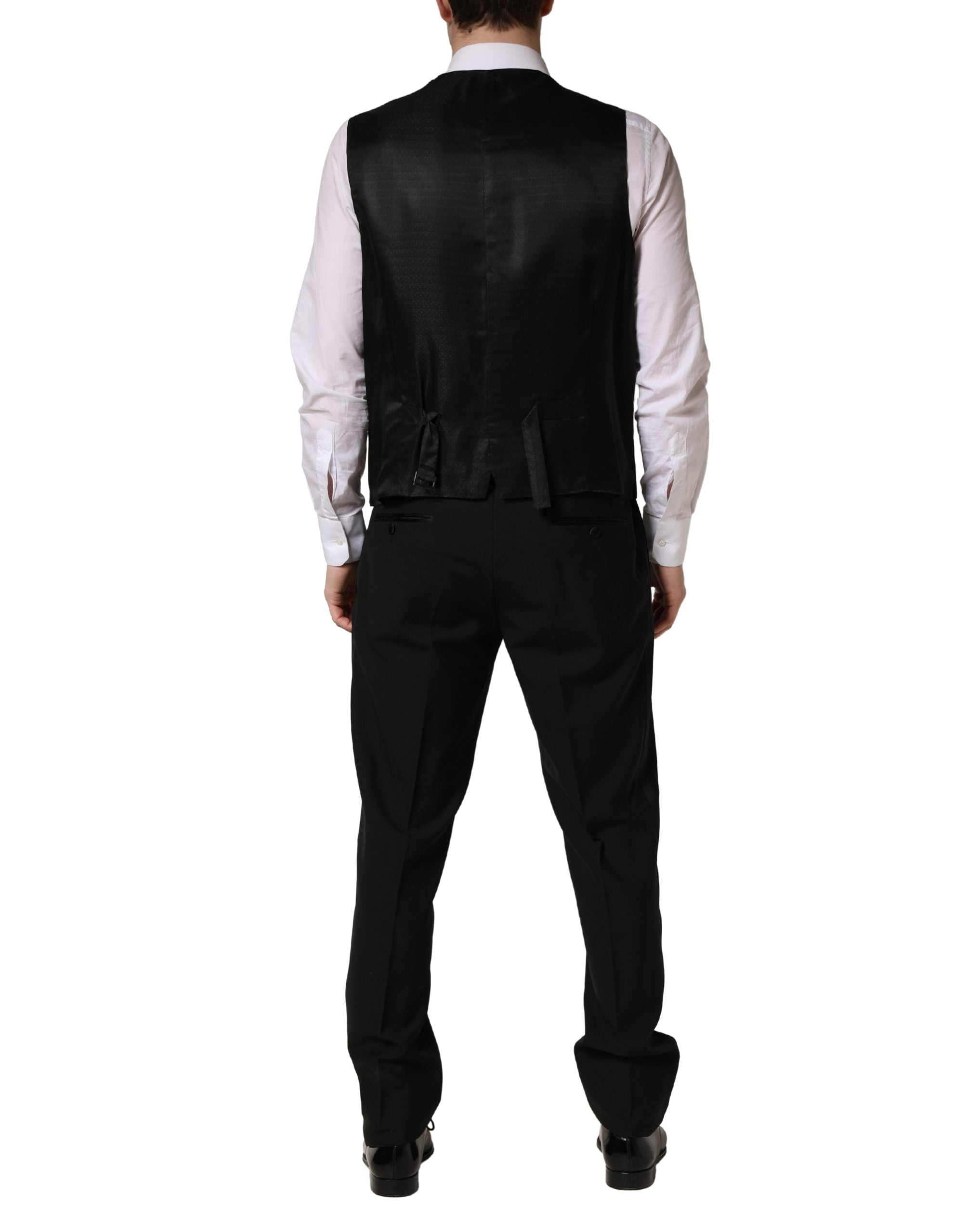 Dolce & Gabbana Schwarzer Wollseide Saxophon Slim Fit 3-teiliger Anzug-8