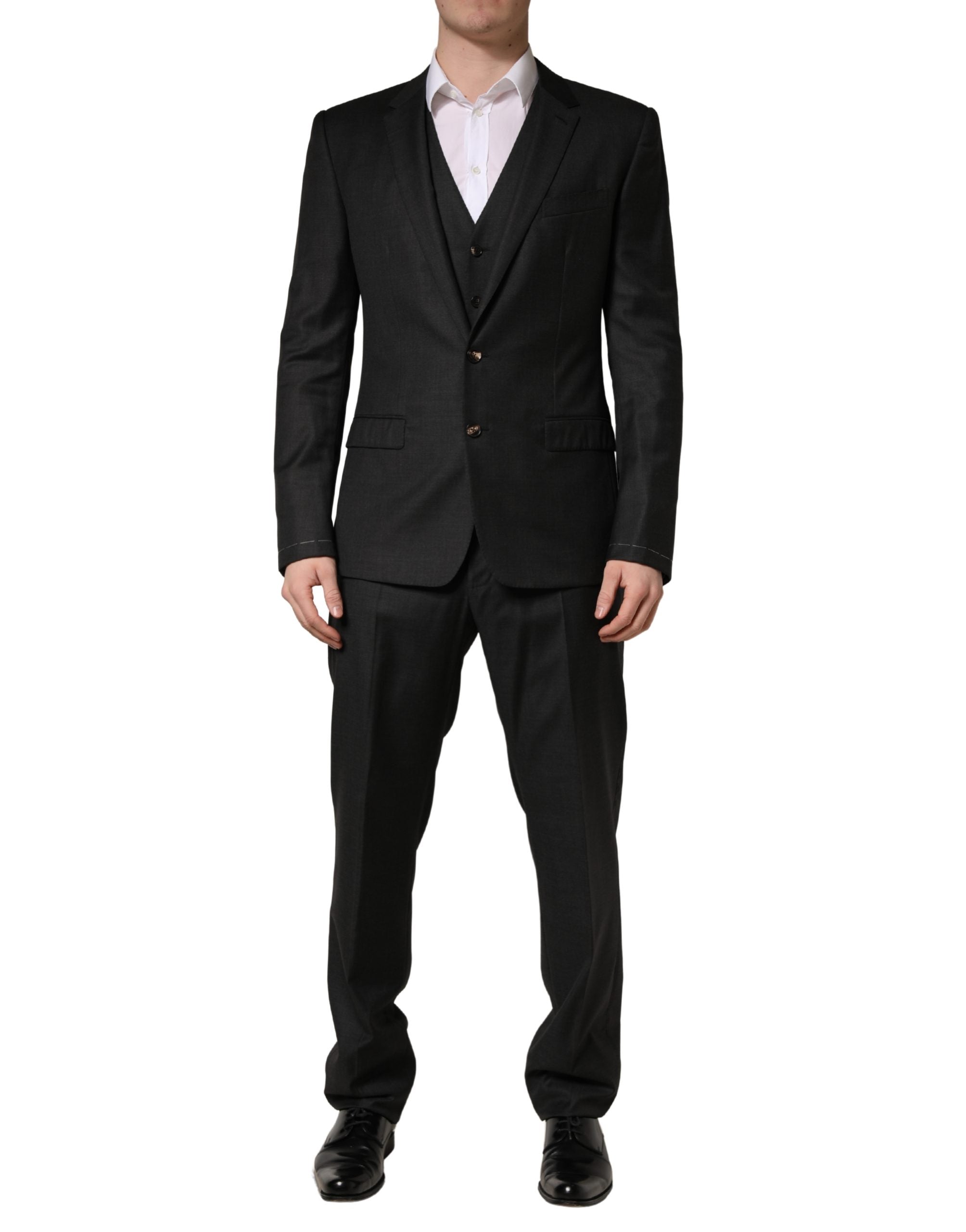 Dolce & Gabbana Schwarzer Woll-Anzug im Slim Fit-Stil, 3-teilig für Herren-1