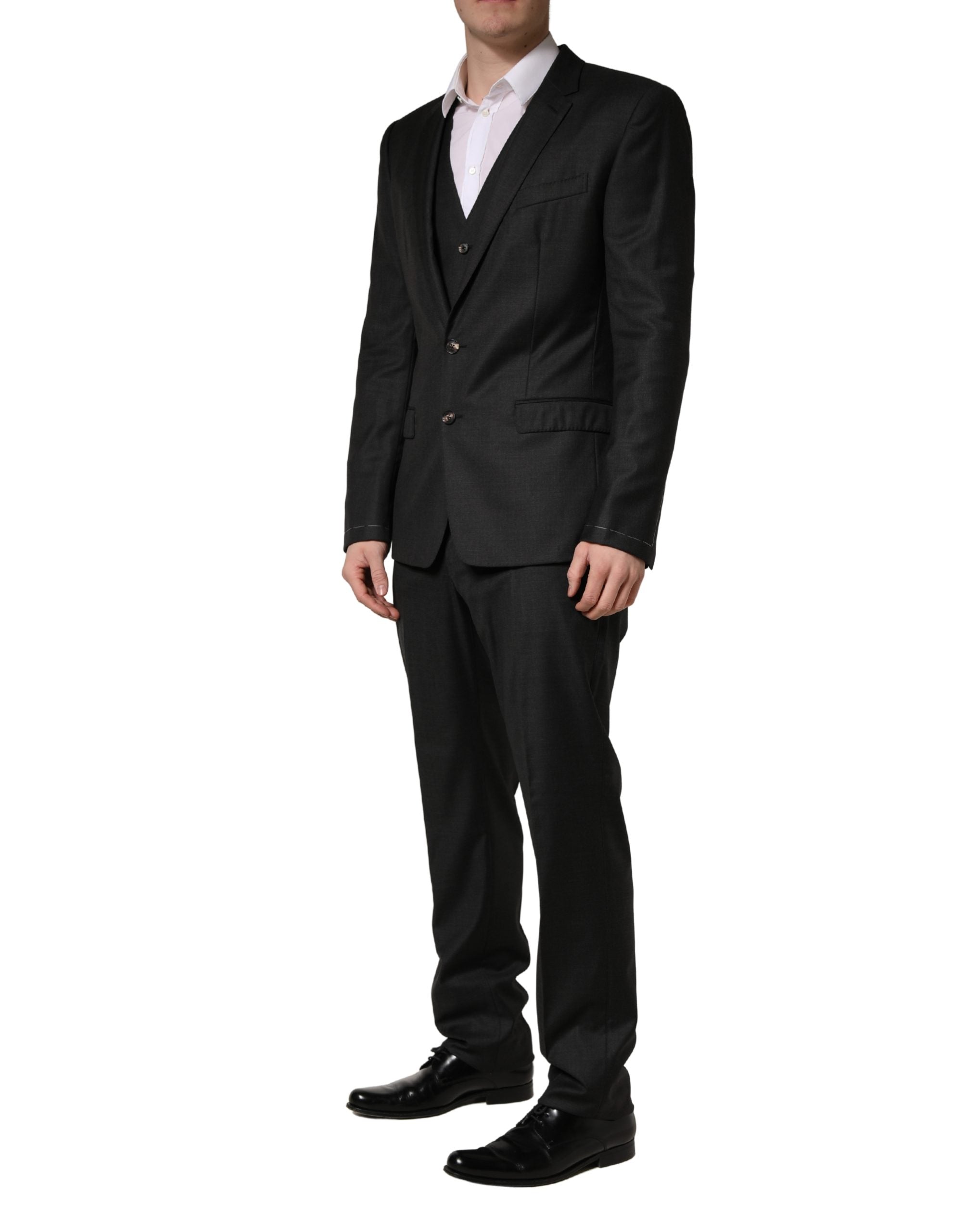 Dolce & Gabbana Schwarzer Woll-Anzug im Slim Fit-Stil, 3-teilig für Herren-3