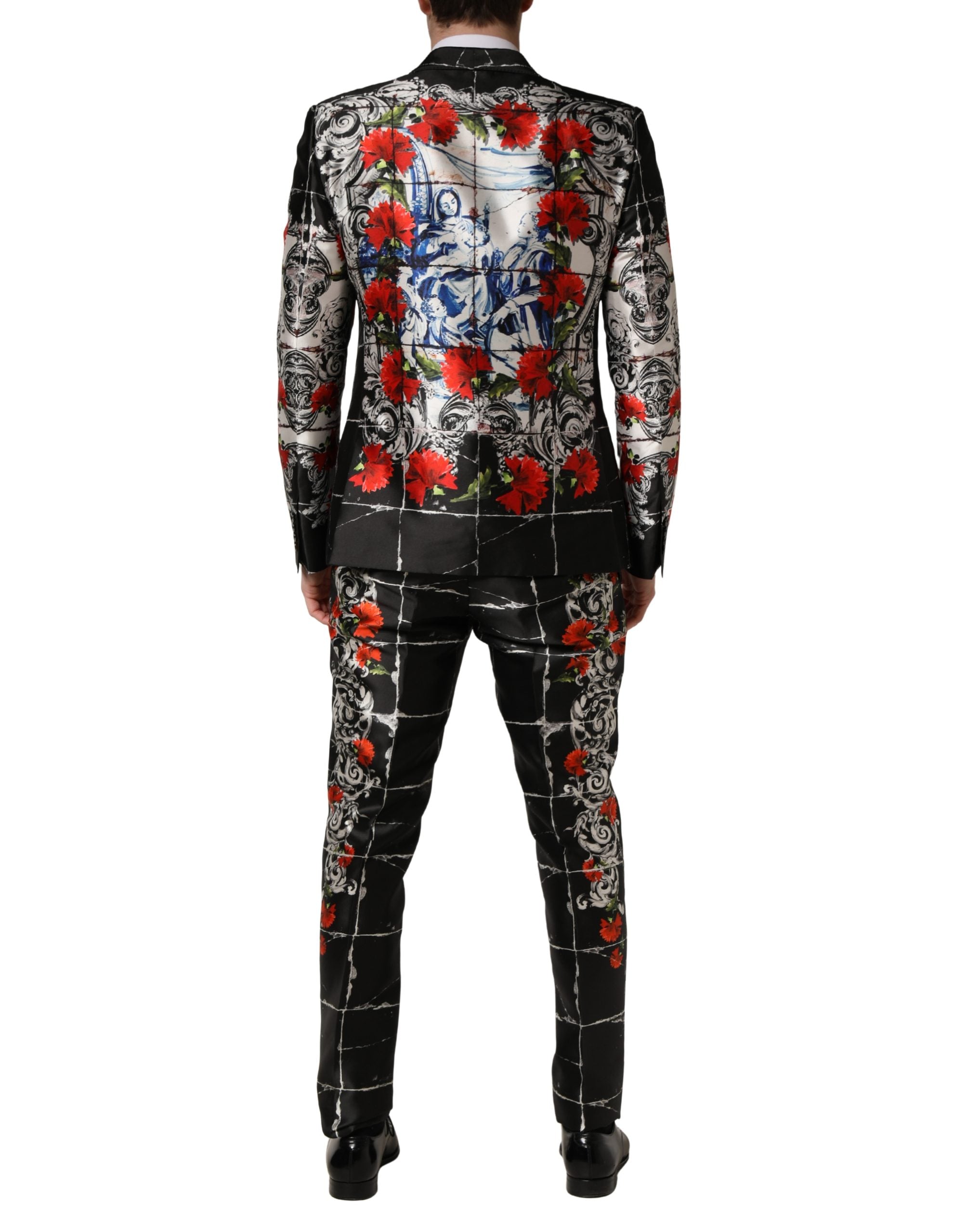 Dolce & Gabbana Schwarzer 3-teiliger Anzug mit 2 Knöpfen und Blumenmuster-4