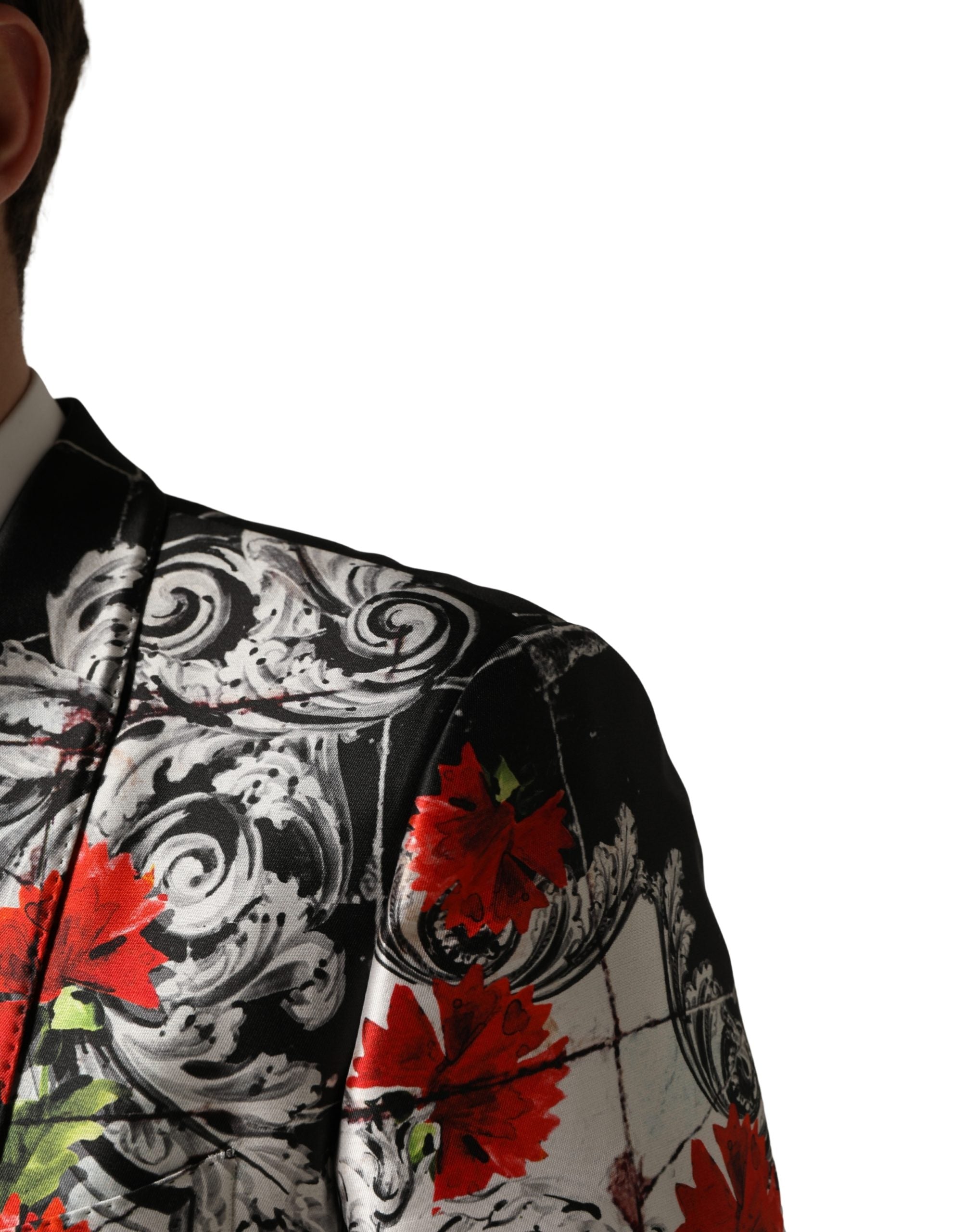 Dolce & Gabbana Schwarzer 3-teiliger Anzug mit 2 Knöpfen und Blumenmuster-6