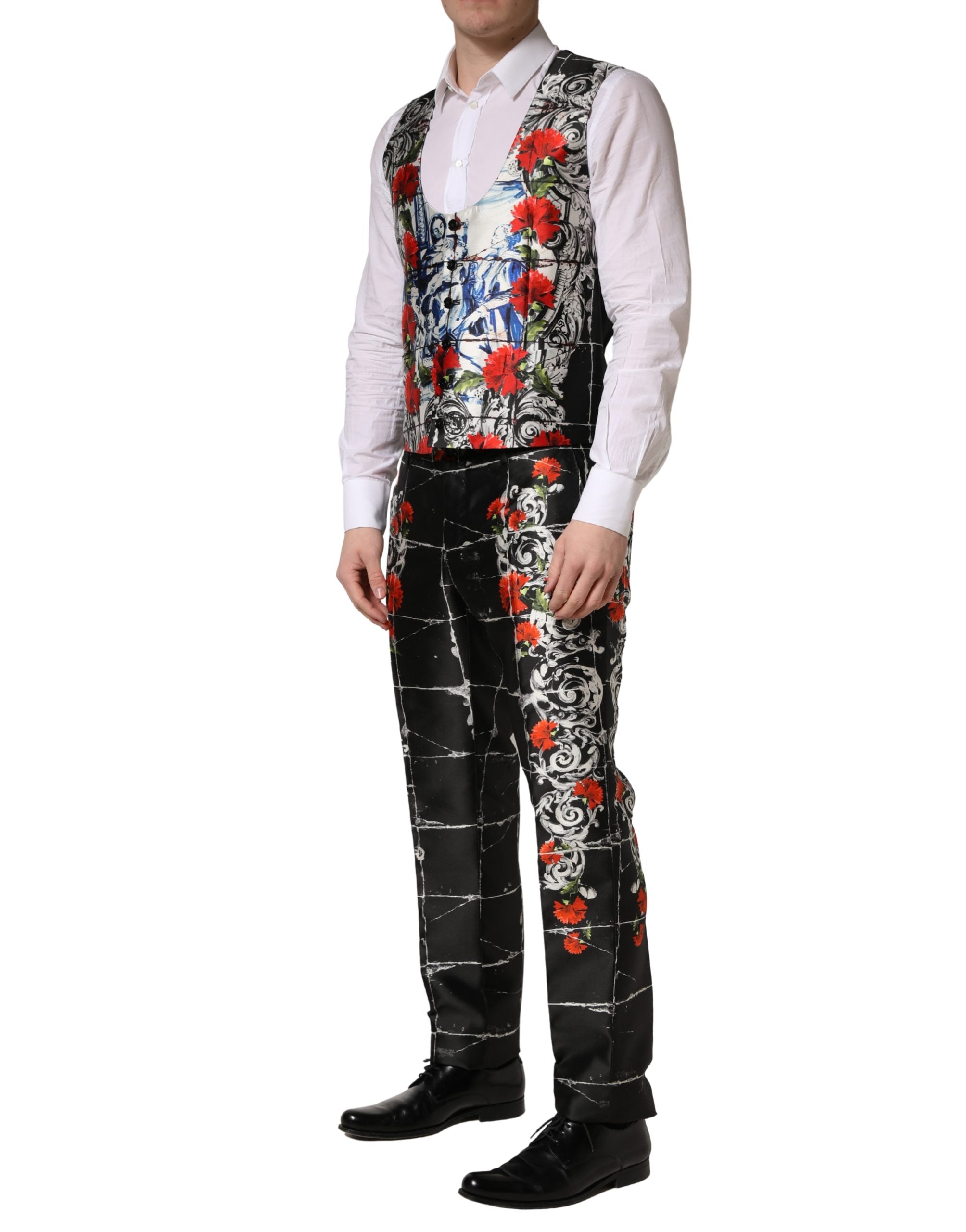 Dolce & Gabbana Schwarzer 3-teiliger Anzug mit 2 Knöpfen und Blumenmuster-8