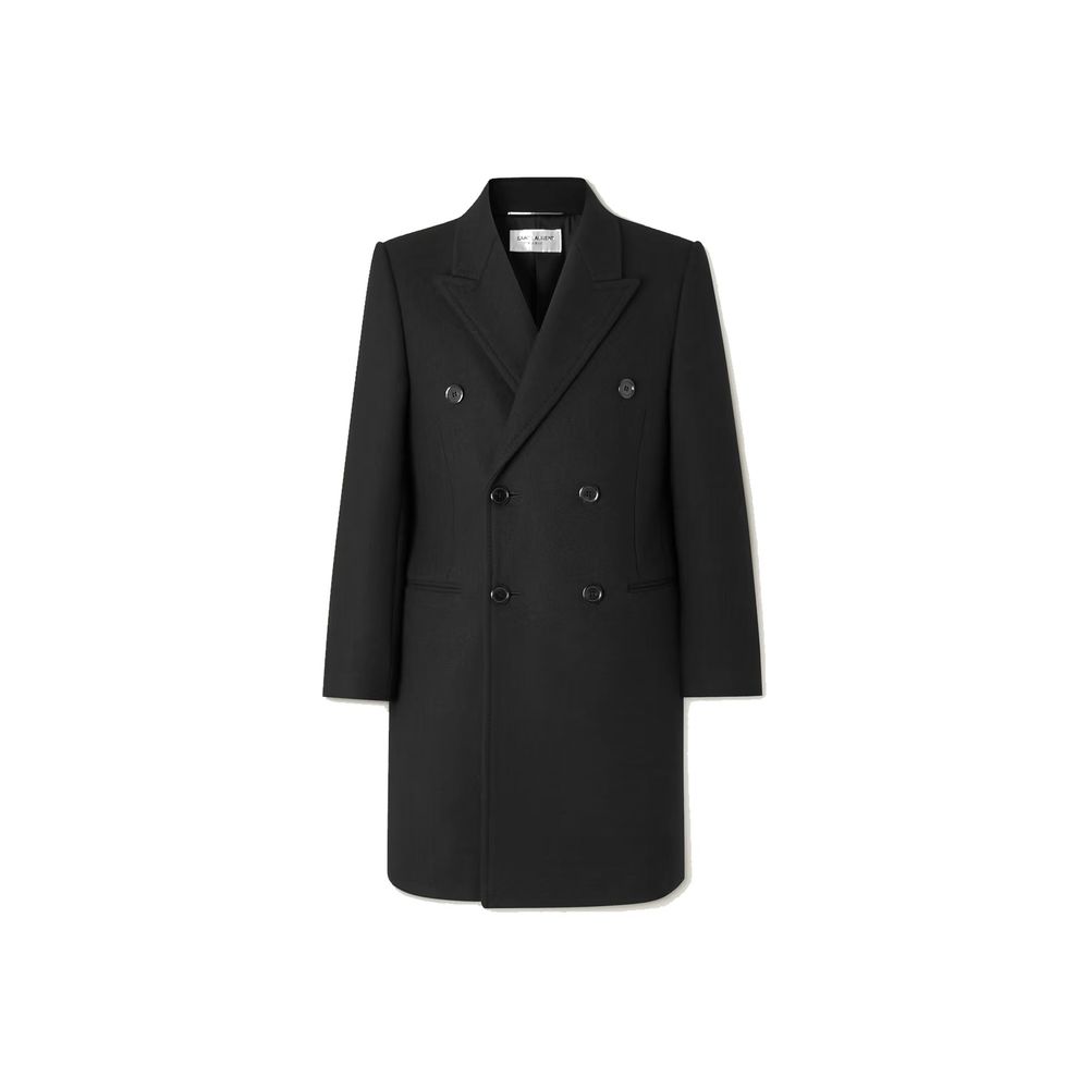 Saint Laurent Schwarzer Wollmantel