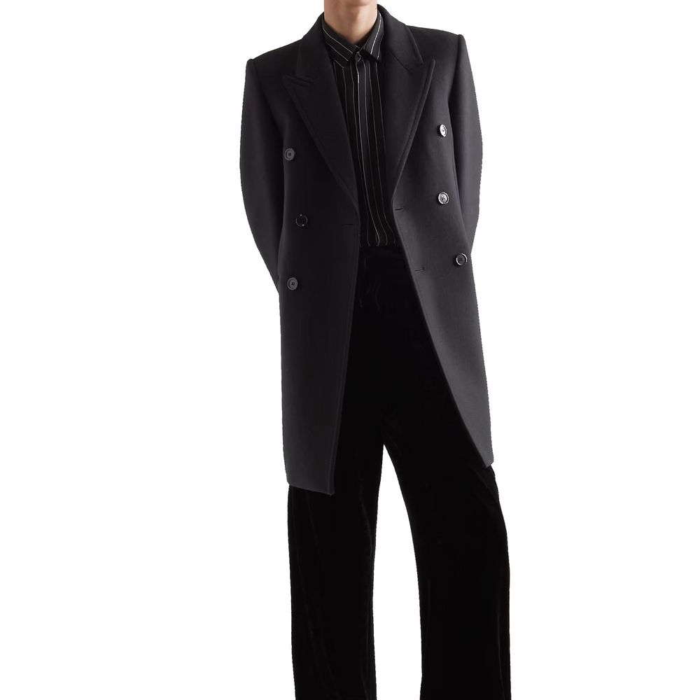 Saint Laurent Schwarzer Wollmantel-2