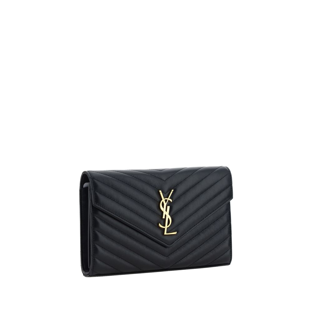 Saint Laurent Schwarze Bos Taurus Kalbsleder Schultertasche-2