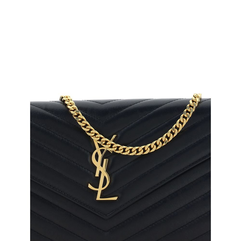 Saint Laurent Schwarze Bos Taurus Kalbsleder Schultertasche-4