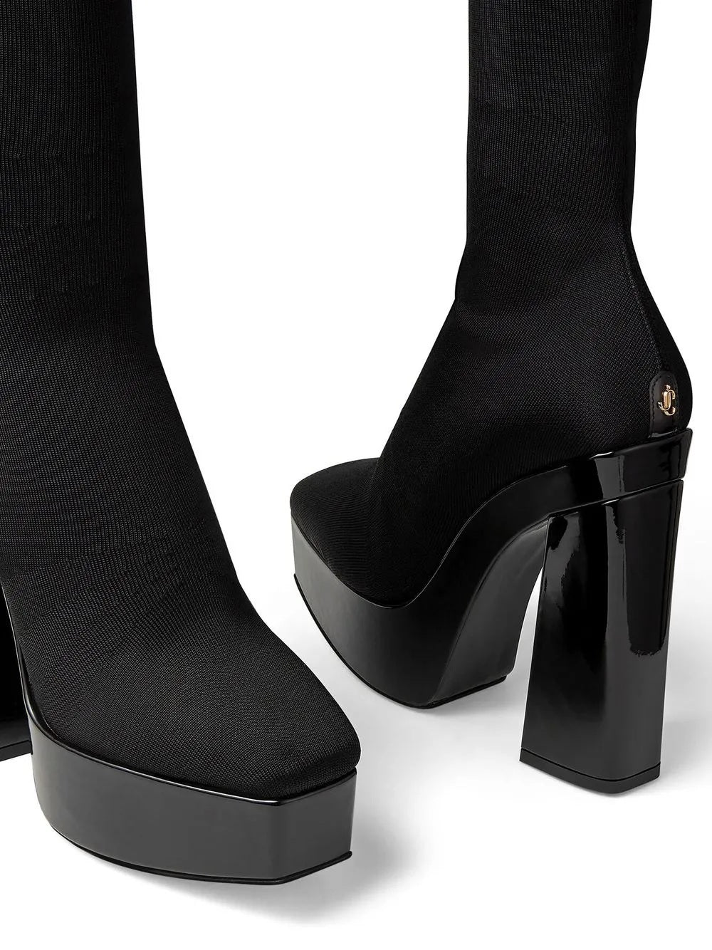 Jimmy Choo Schwarze Stoff-Overknees-3