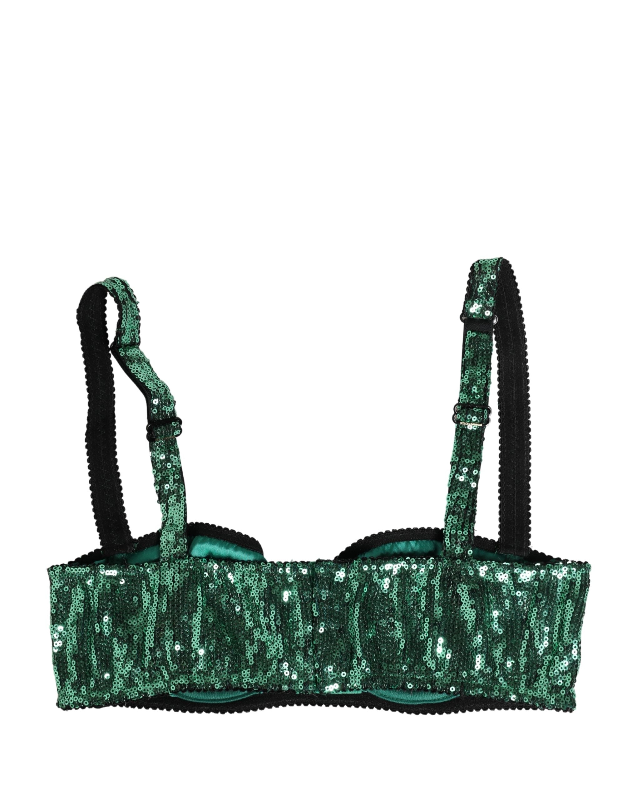 Dolce & Gabbana Grüner Balconette-BH mit Pailletten aus Nylon-1