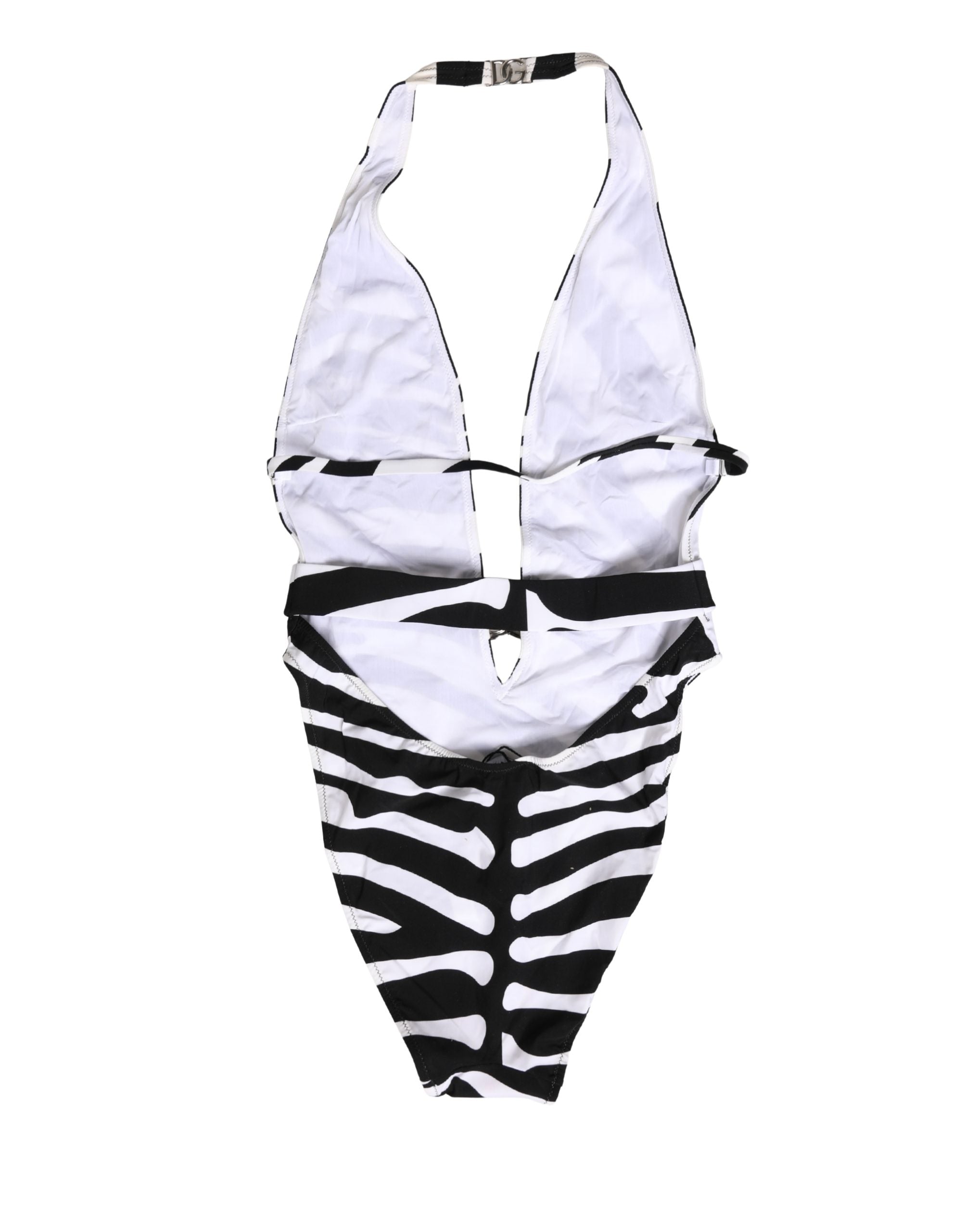 Dolce & Gabbana Schwarz-weißer Zebra-Badeanzug mit tiefem V-Ausschnitt-3