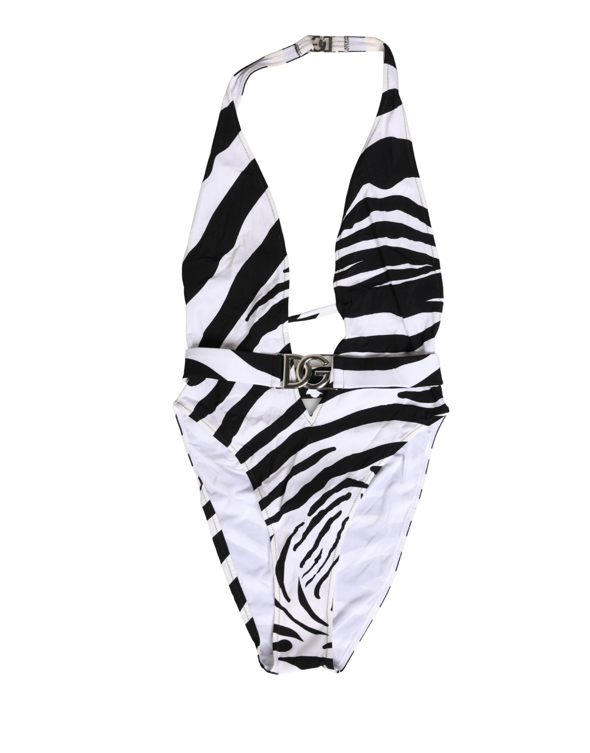 Dolce & Gabbana Schwarz-weißer Zebra-Badeanzug mit tiefem V-Ausschnitt-2