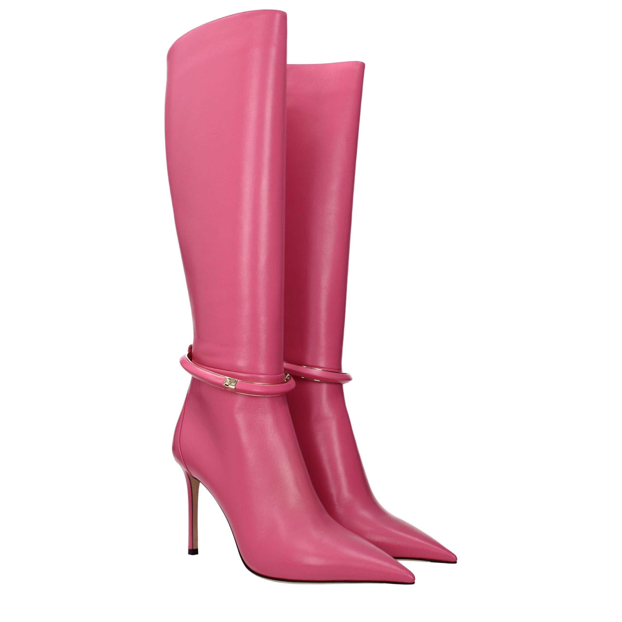 Jimmy Choo Pink Leather High Heel Boots-2