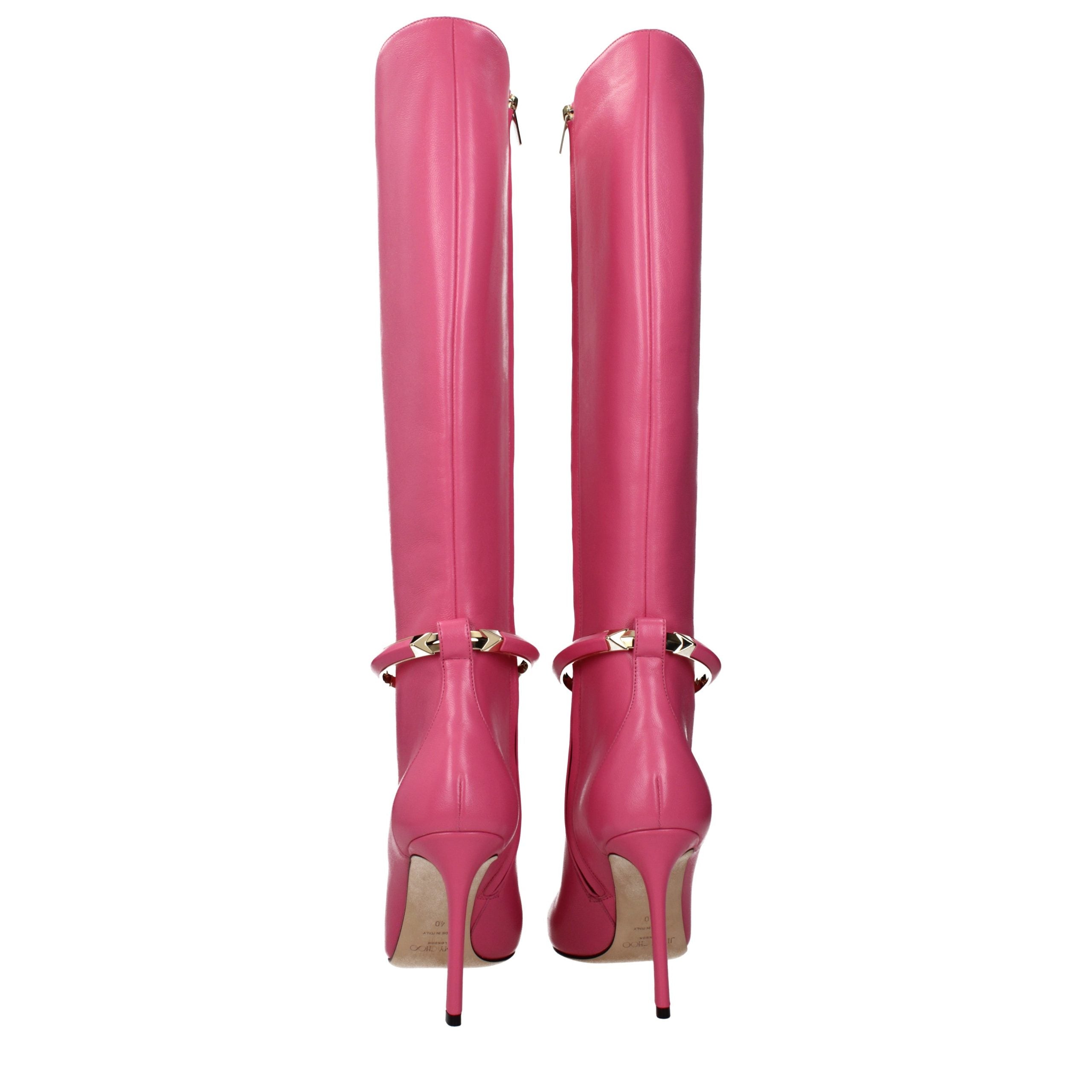 Jimmy Choo Pink Leather High Heel Boots-5