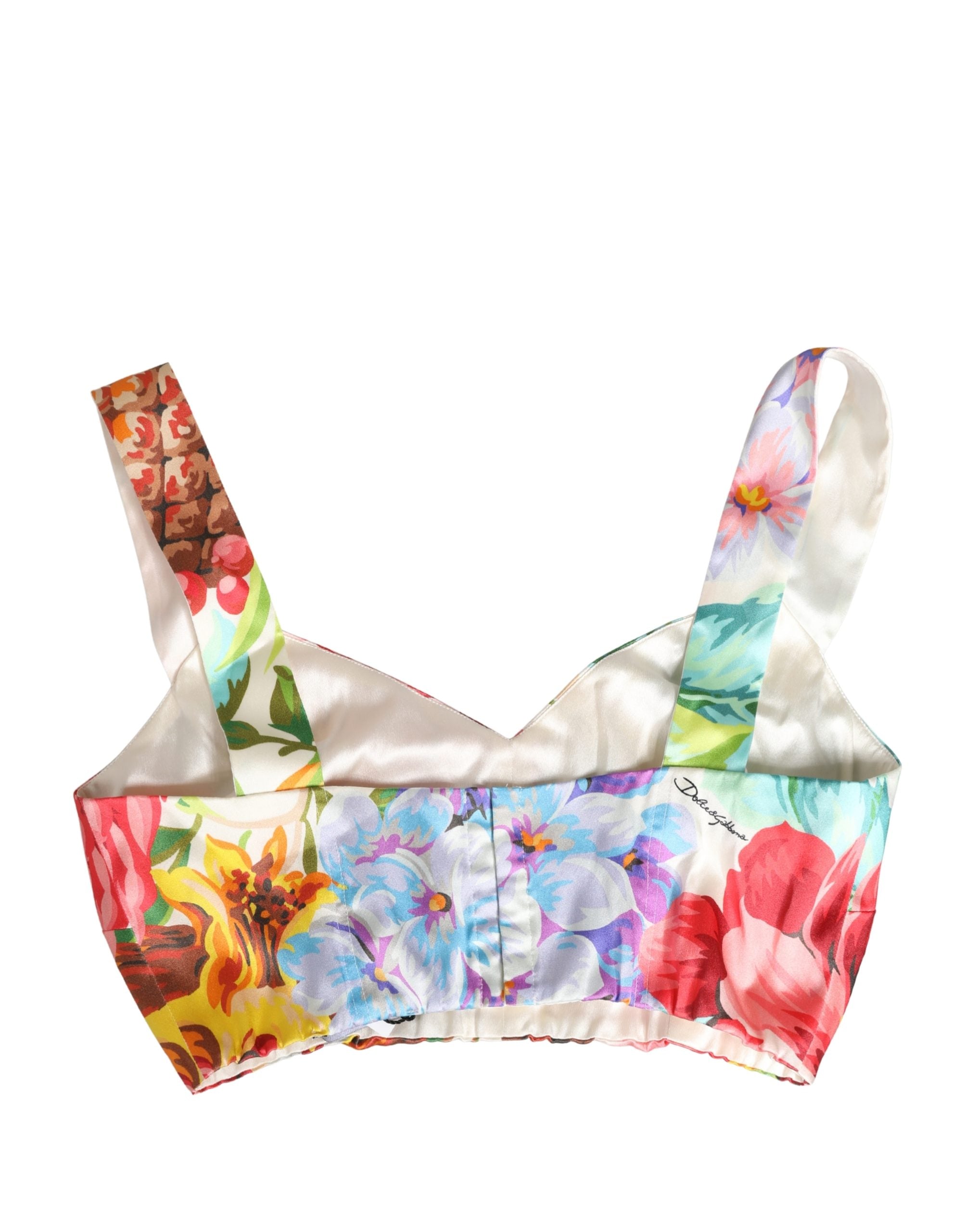 Dolce & Gabbana Mehrfarbiges Blumenprint-Bustier-Top aus Seide, Cropped-1