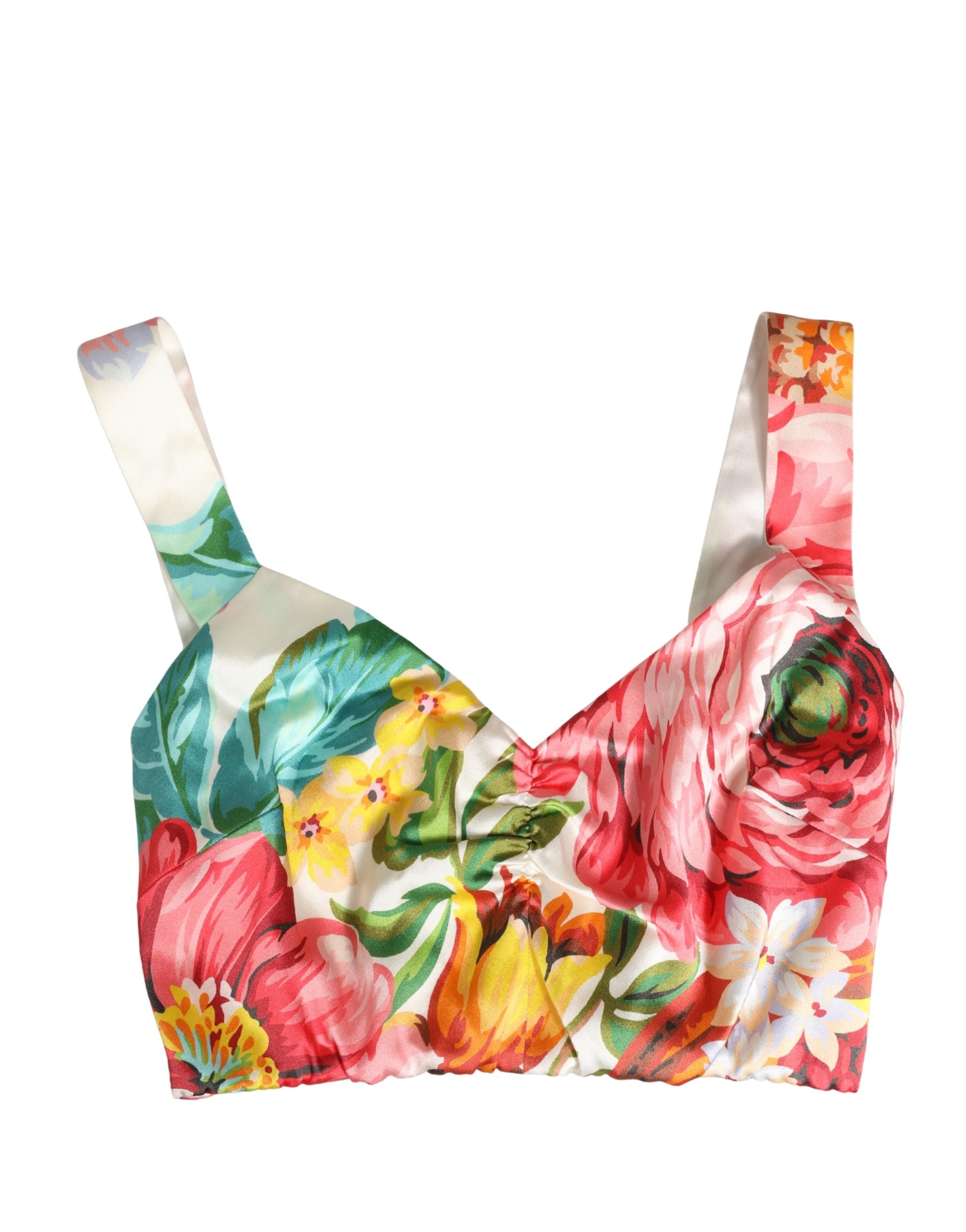 Dolce & Gabbana Mehrfarbiges Blumenprint-Bustier-Top aus Seide, Cropped-5