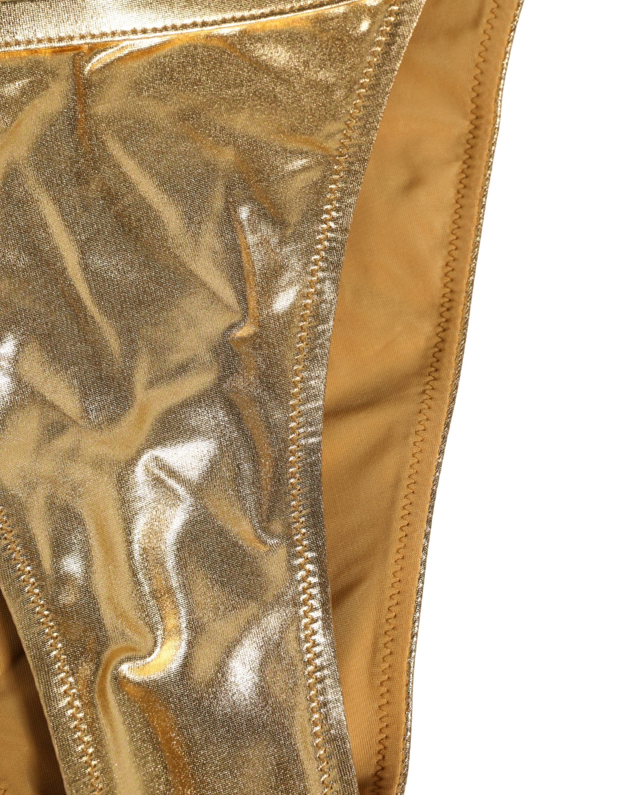 Dolce & Gabbana Goldfarbene Bikinihose aus Polyester mit Logo-4
