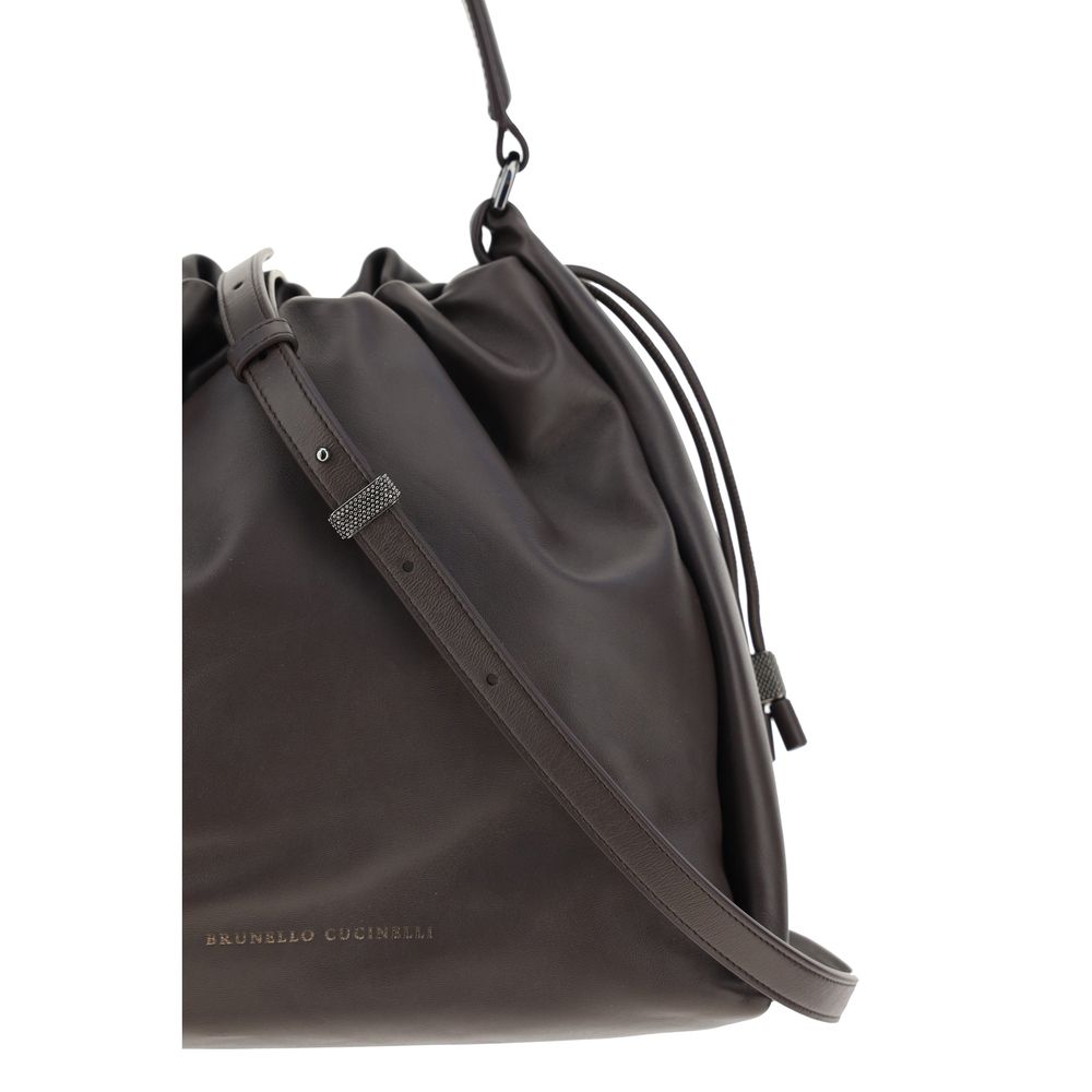 Brunello Cucinelli Brown Calfskin Bos Taurus Shoulder Bag-4