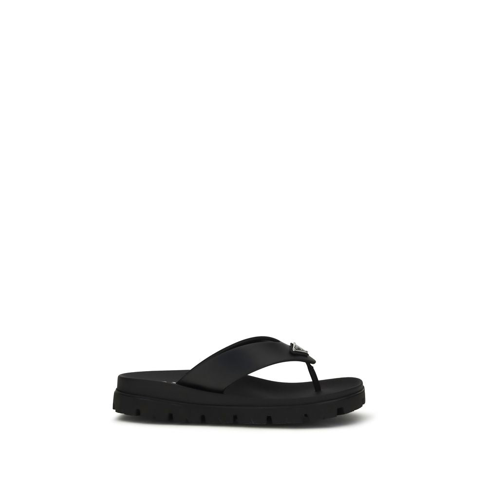 Prada Brown Calf Leather Bos Taurus Flat Sandals-1