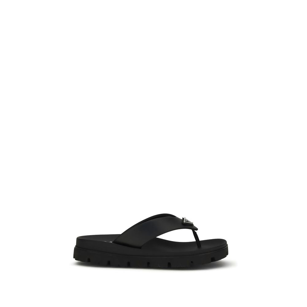 Prada Schwarze Bos Taurus Kalbsleder-Flip-Flop-Sandalen-1