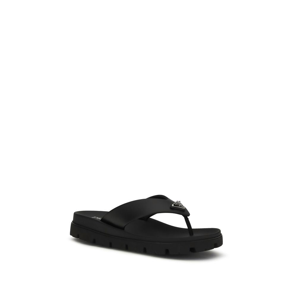 Prada Schwarze Bos Taurus Kalbsleder-Flip-Flop-Sandalen-2