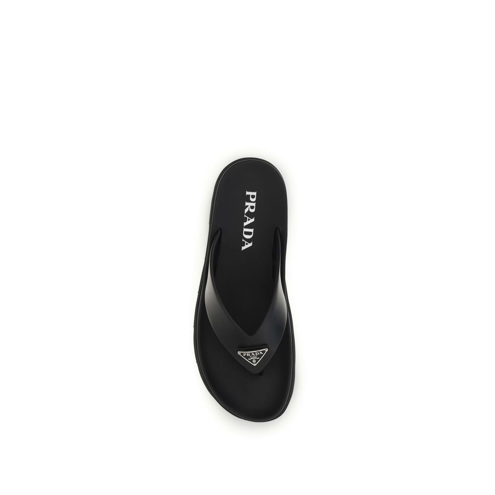 Prada Schwarze Bos Taurus Kalbsleder-Flip-Flop-Sandalen-4