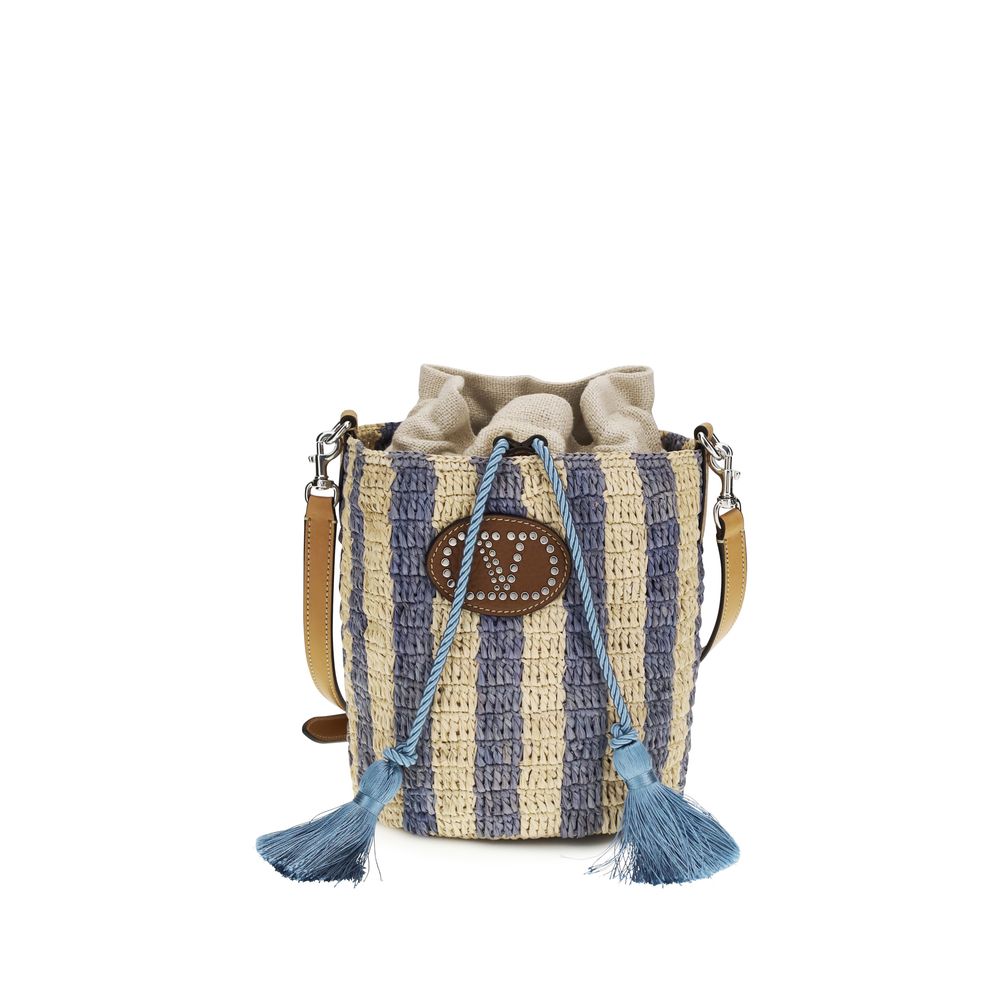 Valentino Garavani Eimer-Tasche aus blauer Raffia-1