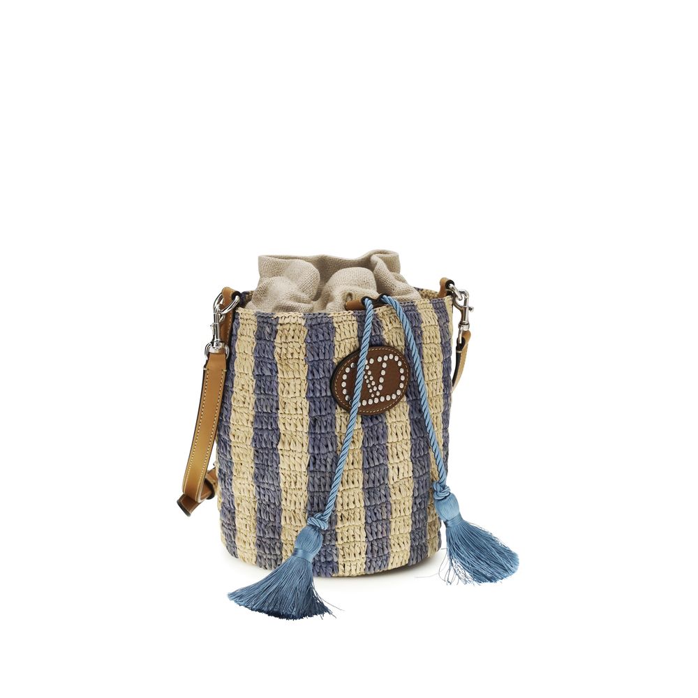 Valentino Garavani Eimer-Tasche aus blauer Raffia-2