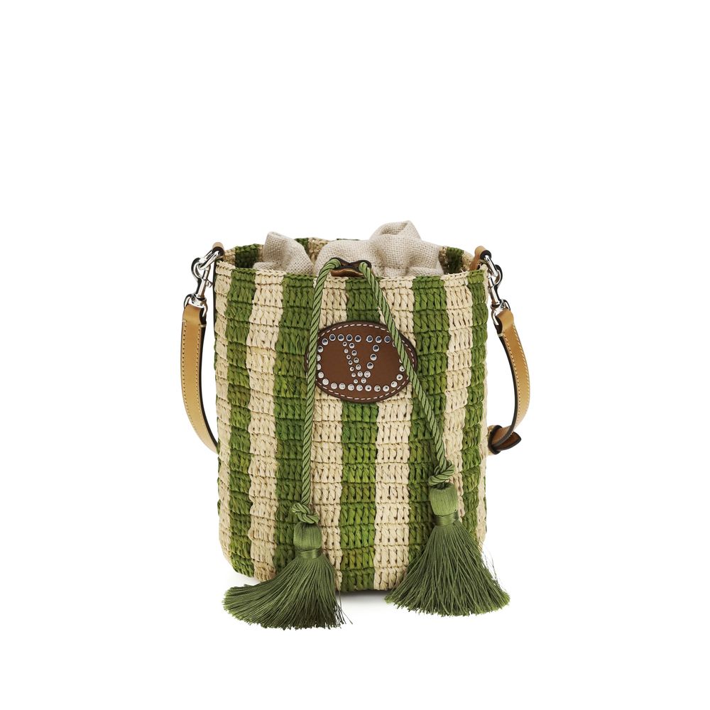 Valentino Garavani Zweifarbige Raffia-Eimer-Tasche-1