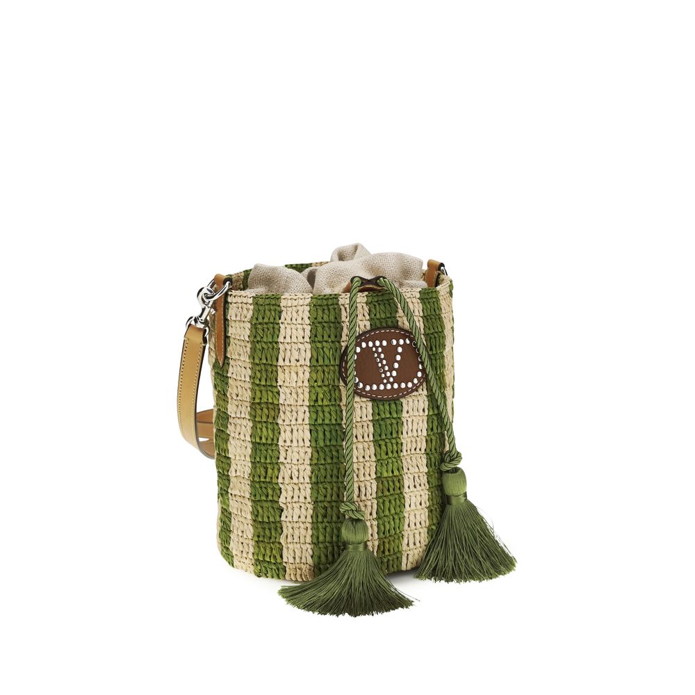 Valentino Garavani Zweifarbige Raffia-Eimer-Tasche-2