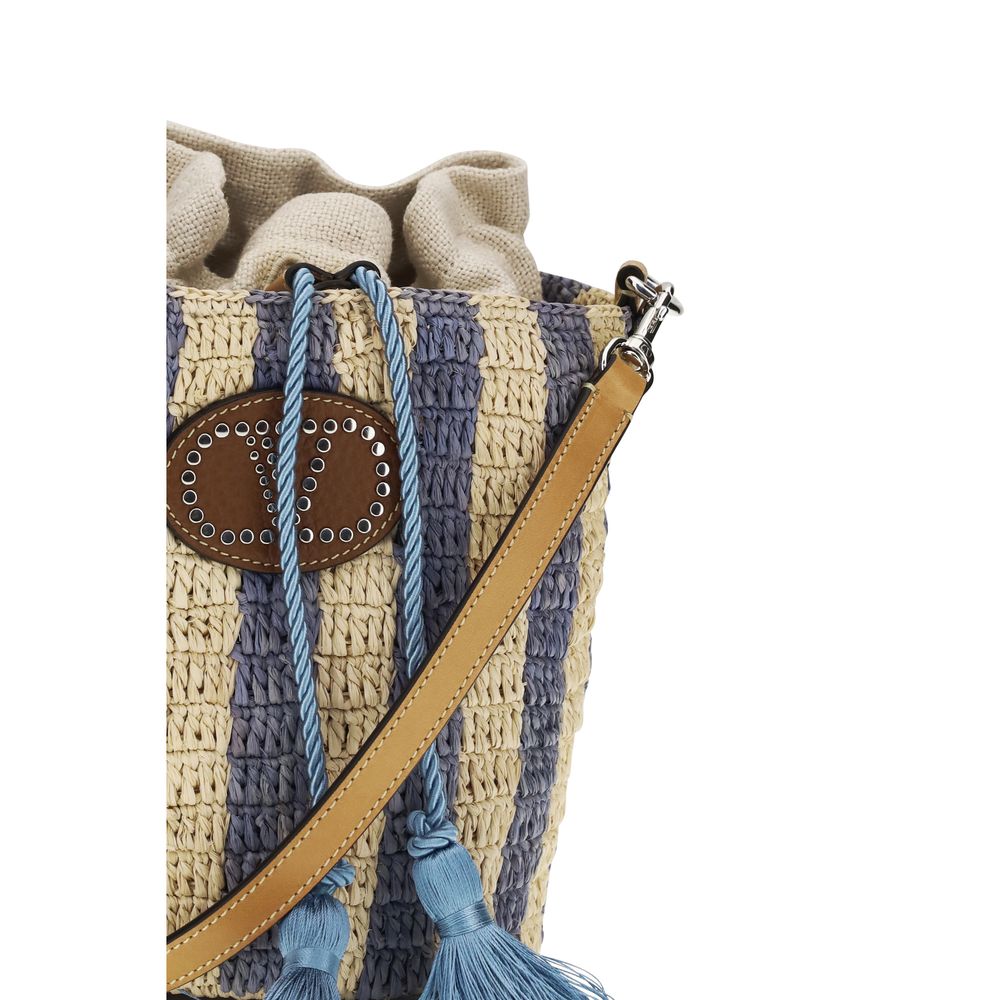 Valentino Garavani Eimer-Tasche aus blauer Raffia-4